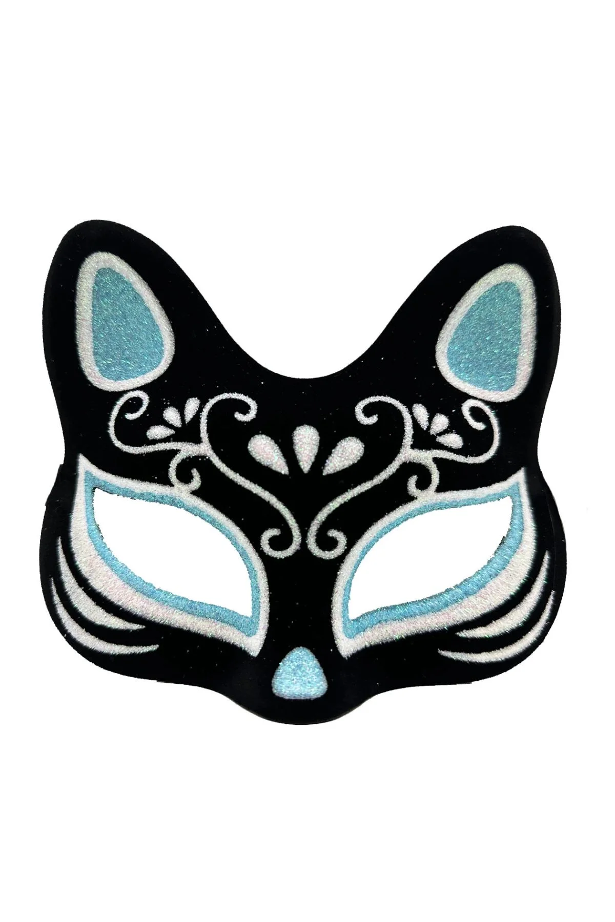 Siyah Renk Süet Kaplama Üzeri Gümüş Mavi Simli Kedi Maskesi 17x14 Cm - Just Cheap Store Görsel 5