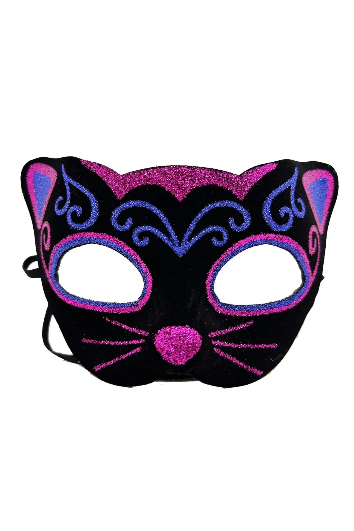 Siyah Kadife Kaplama Üzeri Pembe Mavi Sim İşlemeli Kedi Maskesi 20x13 Cm - Just Cheap Store Görsel 2