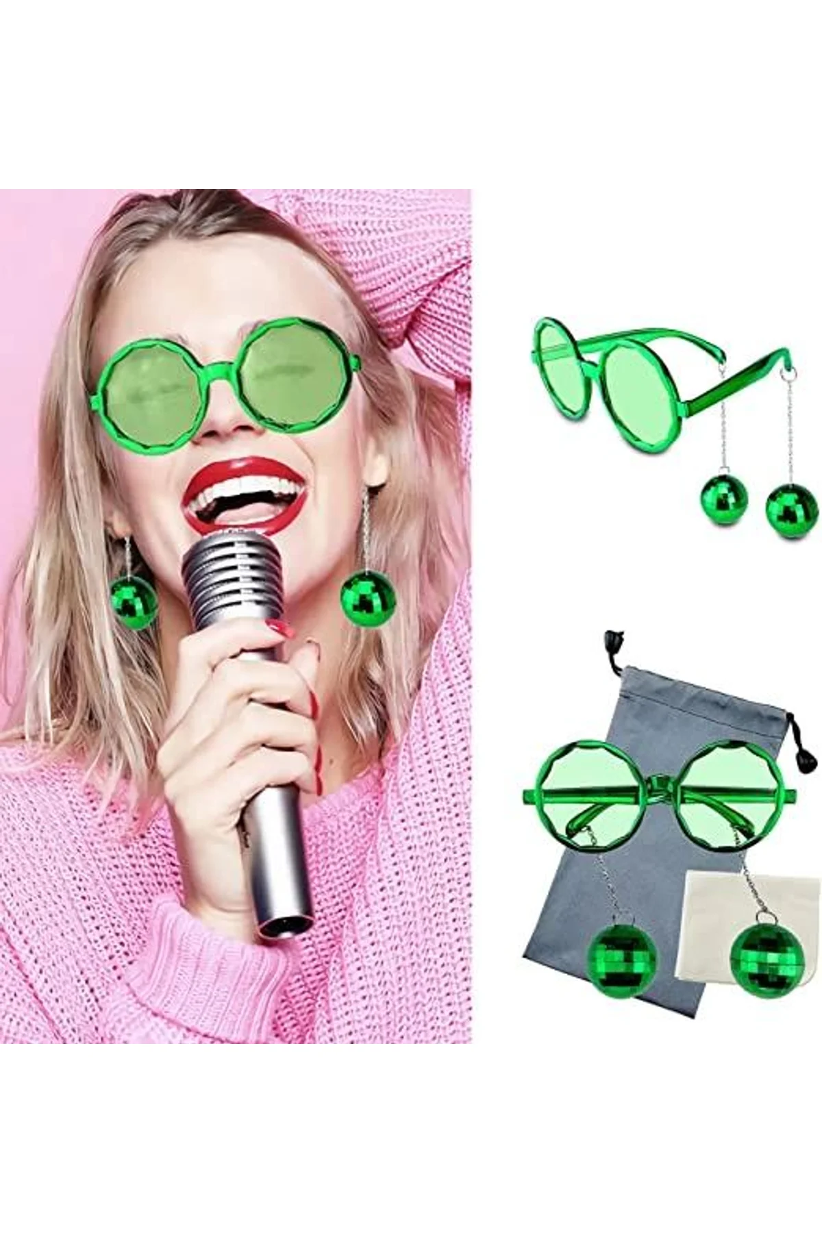 Disko Toplu Küpeli Parti Gözlüğü Yeşil Renk - Just Cheap Store Görsel 4