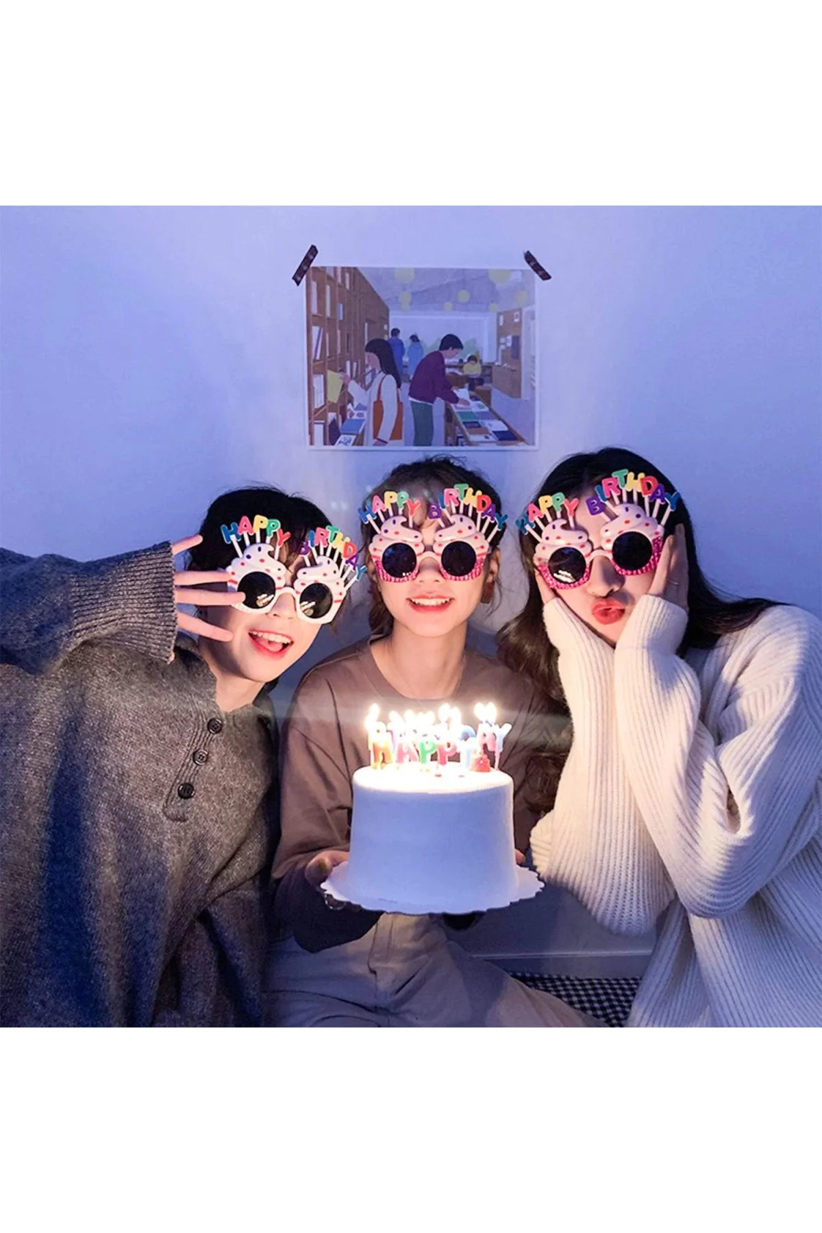 Happy Birthday Yazılı Pembe Fuşya Renk Parti Gözlüğü 12x7 Cm - Just Cheap Store Görsel 3