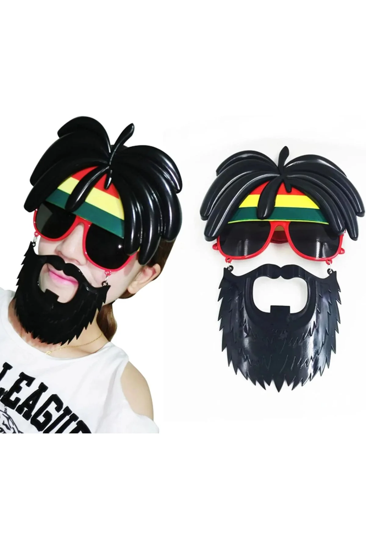 Rasta Peruklu Rasta Sakallı Bob Marley Bıyıklı Parti Gözlüğü 27x18 Cm - Just Cheap Store Görsel 2