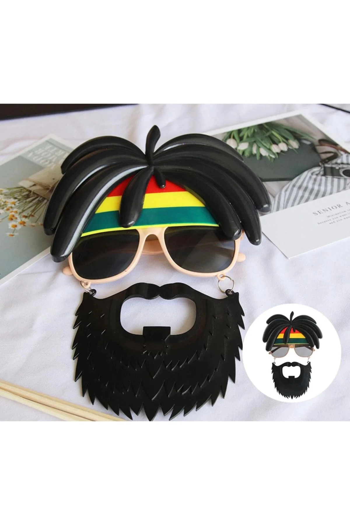 Rasta Peruklu Rasta Sakallı Bob Marley Bıyıklı Parti Gözlüğü 27x18 Cm - Just Cheap Store Görsel 4