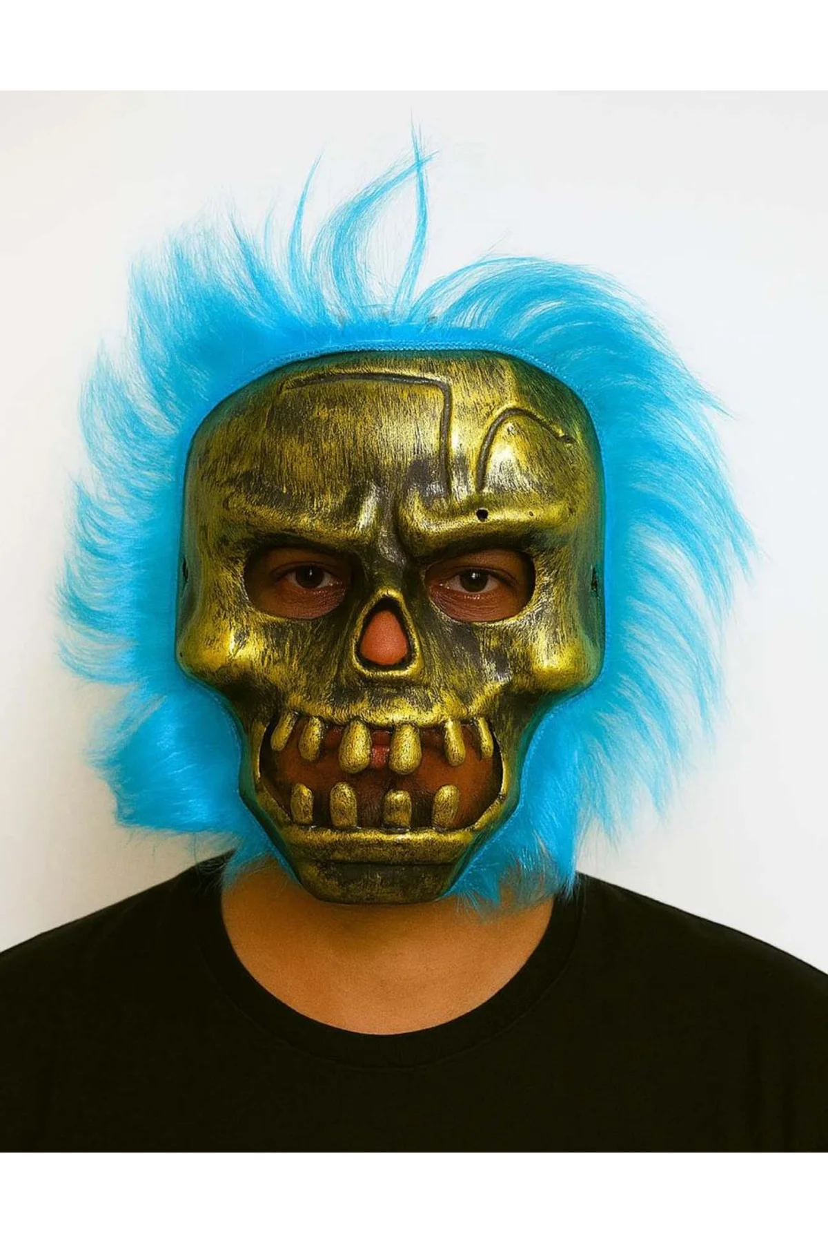 Wild Skull - Bakır Kafatası Turkuaz Saçlı İskelet Maske