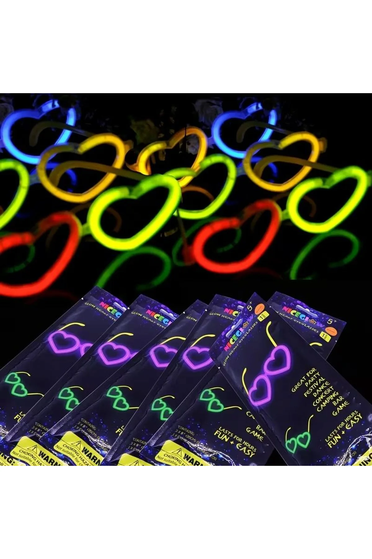 Glow Kalpli Fosforlu Gözlük 6’lı Renkli Set – Neon Parti - Just Cheap Store Görsel 4
