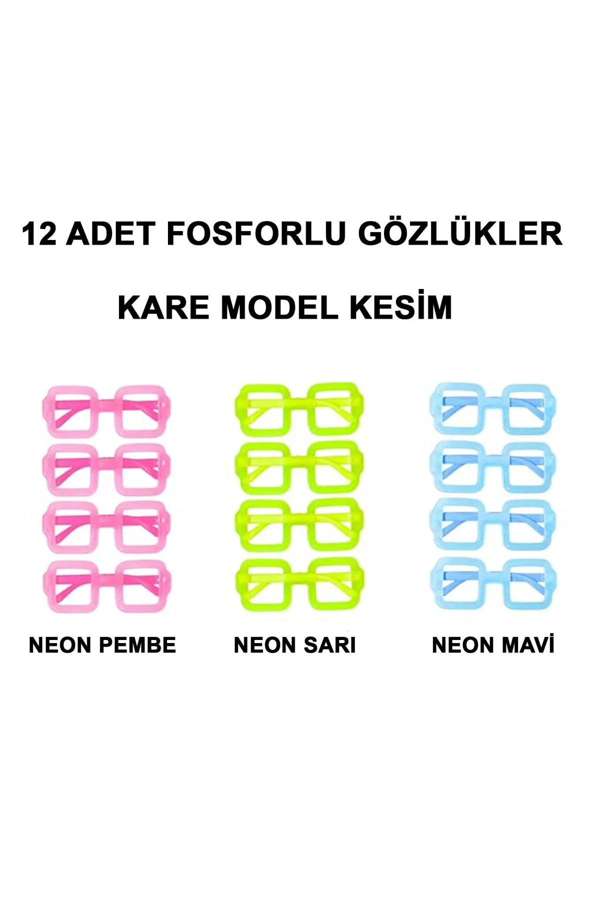 Fosforlu Kare Model Glow Parti Gözlüğü Karanlıkta Yanan Gözlükler 12 Adet - Just Cheap Store Görsel 2