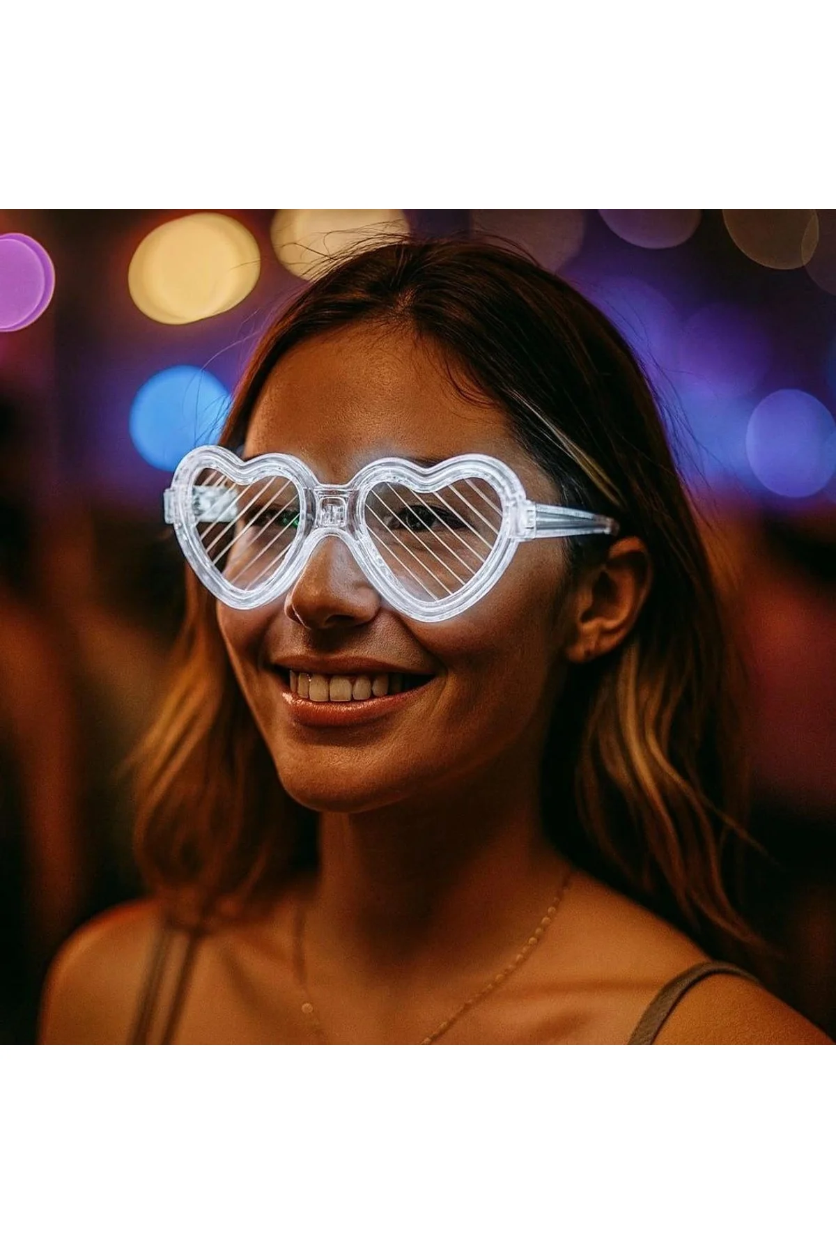 Beyaz Led Işıklı Kalp Gözlük – 3 Modlu Parti Glow Gözlüğü - Just Cheap Store Görsel 2