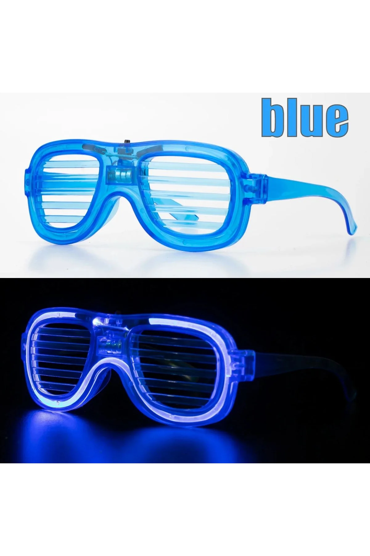 Mavi Led Işıklı Parti Gözlüğü - Neon Glow Şerit Gözlük 3 Modlu