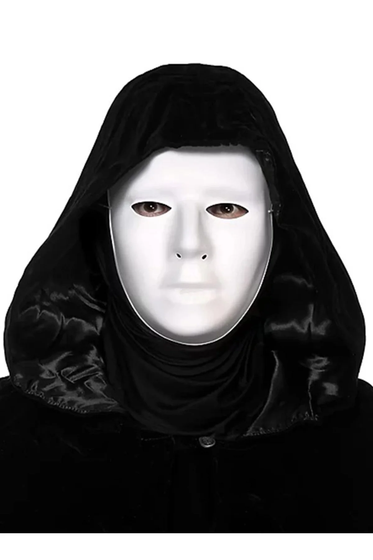 Siyah Kapüşonlu 120 Cm Pelerin Ve Beyaz Boyanabilir Tam Yüz Maske - Just Cheap Store Görsel 2