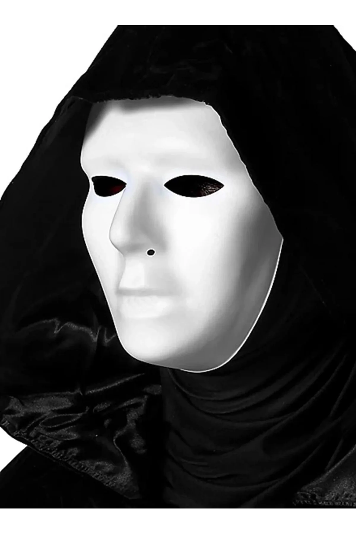 Siyah Kapüşonlu 120 Cm Pelerin Ve Beyaz Boyanabilir Tam Yüz Maske - Just Cheap Store Görsel 3