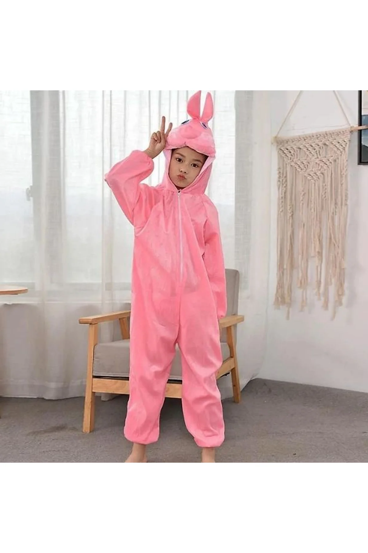 Çocuk Tavşan Kostümü Pembe Renk 4-5 Yaş 100 Cm - Just Cheap Store Görsel 4
