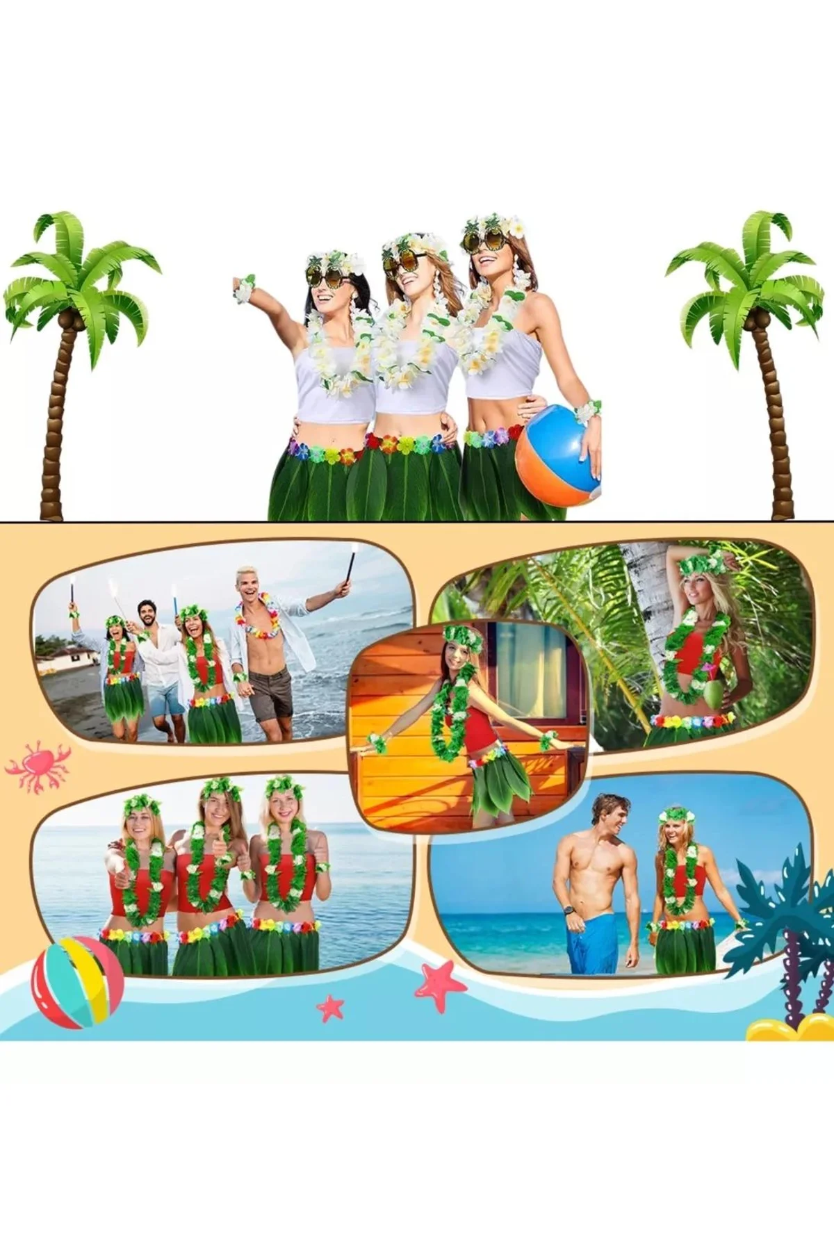 Tropikal Esintili Hawaii Yapraklı Parti Eteği Yetişkin Boy - Just Cheap Store Görsel 3