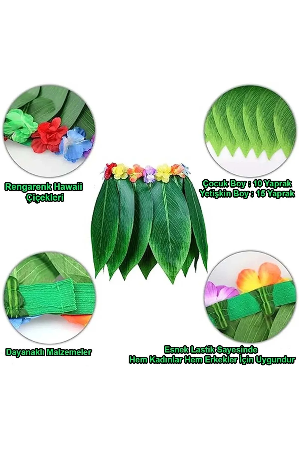 Tropikal Esintili Hawaii Yapraklı Parti Eteği Yetişkin Boy - Just Cheap Store Görsel 5