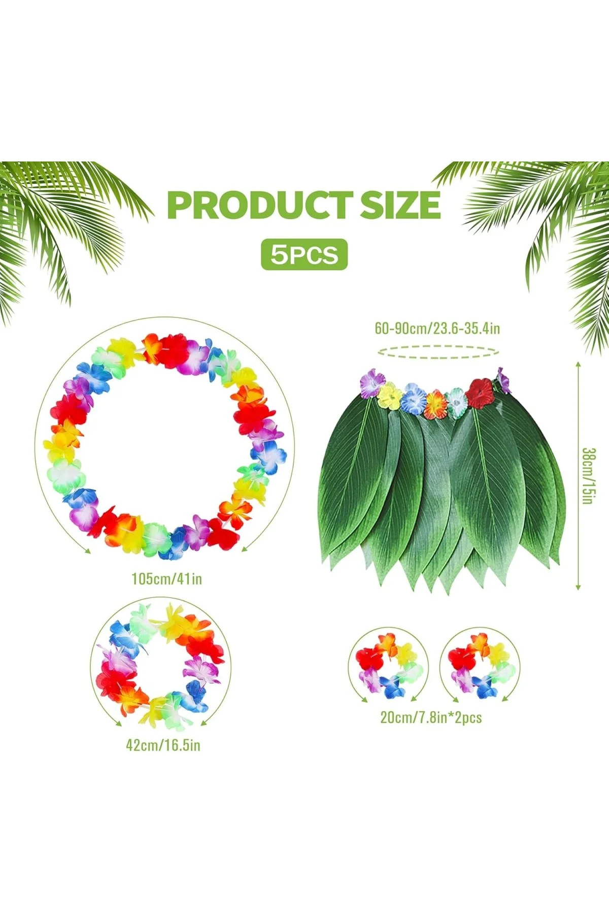 Yetişkin Hawaii Kostüm Seti - Yaprak Etek Hawaii Set - 5 Parça - Just Cheap Store Görsel 2