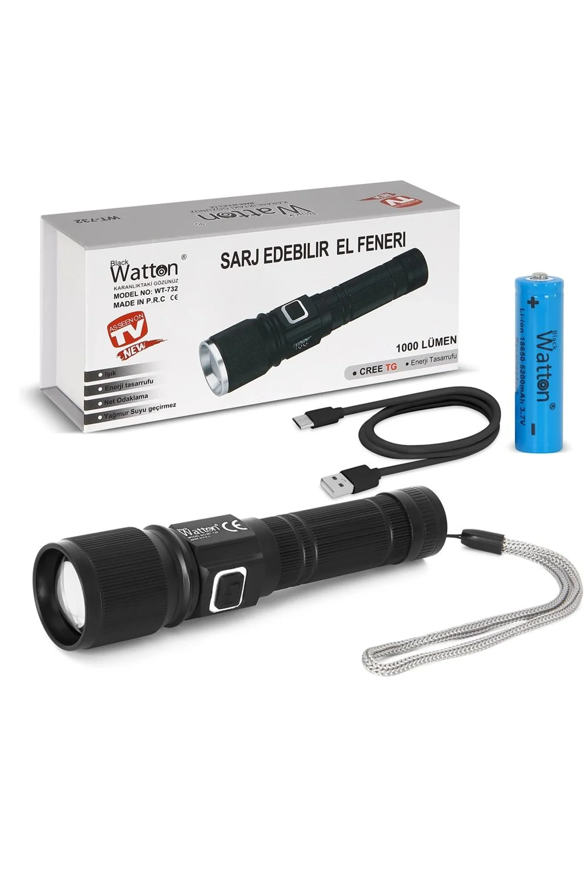 Cree Tg Led 1000 Lümen Göstergeli Fonksiyonel El Feneri Wt-732