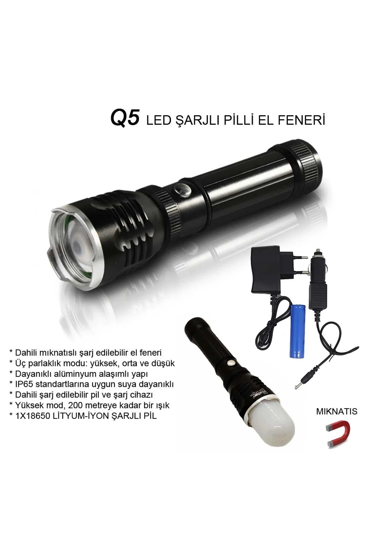 Flaşörlü Uzun Mesafeli Şarjlı Pilli Mıknatıslı El Feneri Wt-282