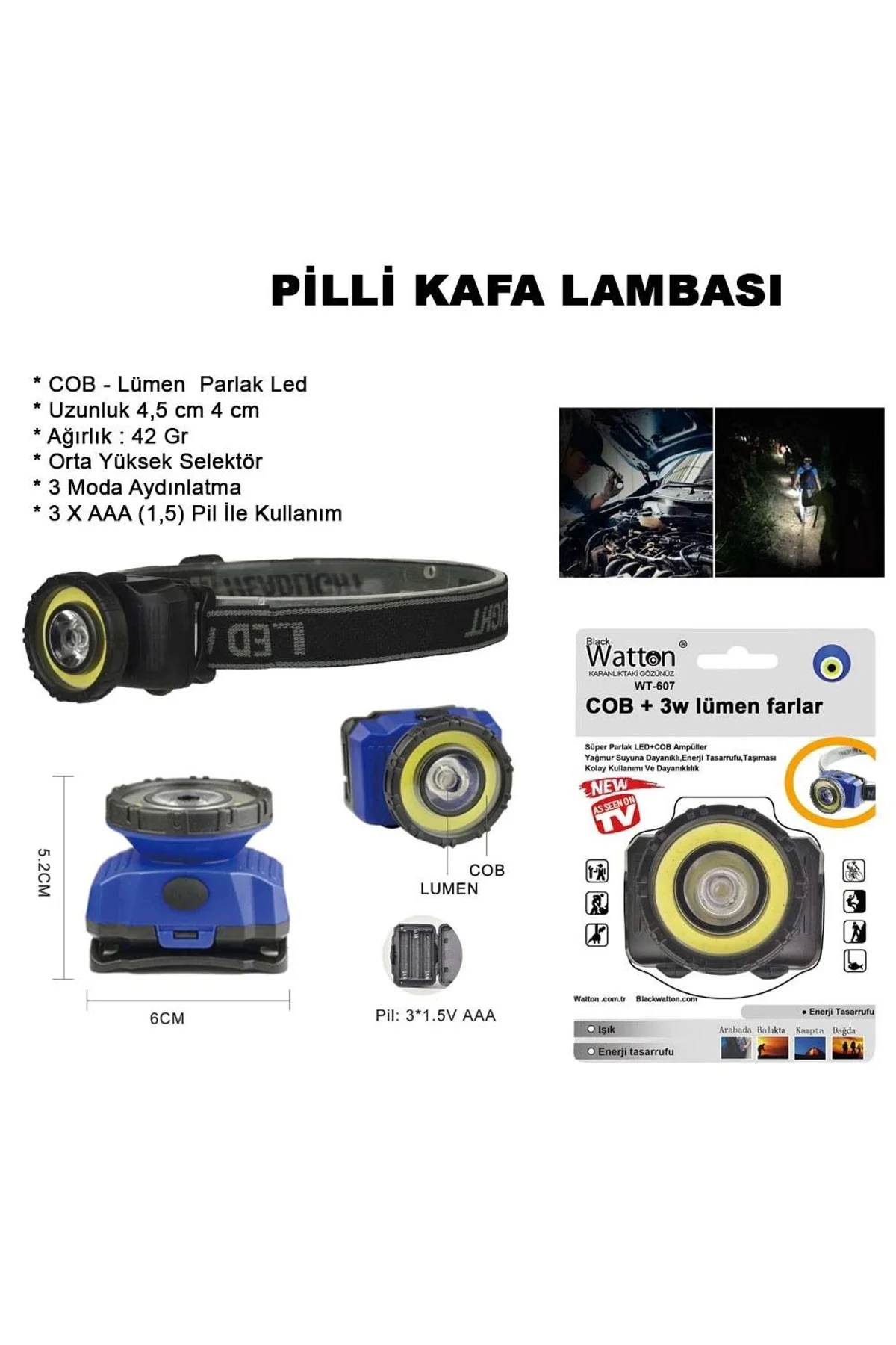 Güçlü Pilli Kafa Lambası Wt-607