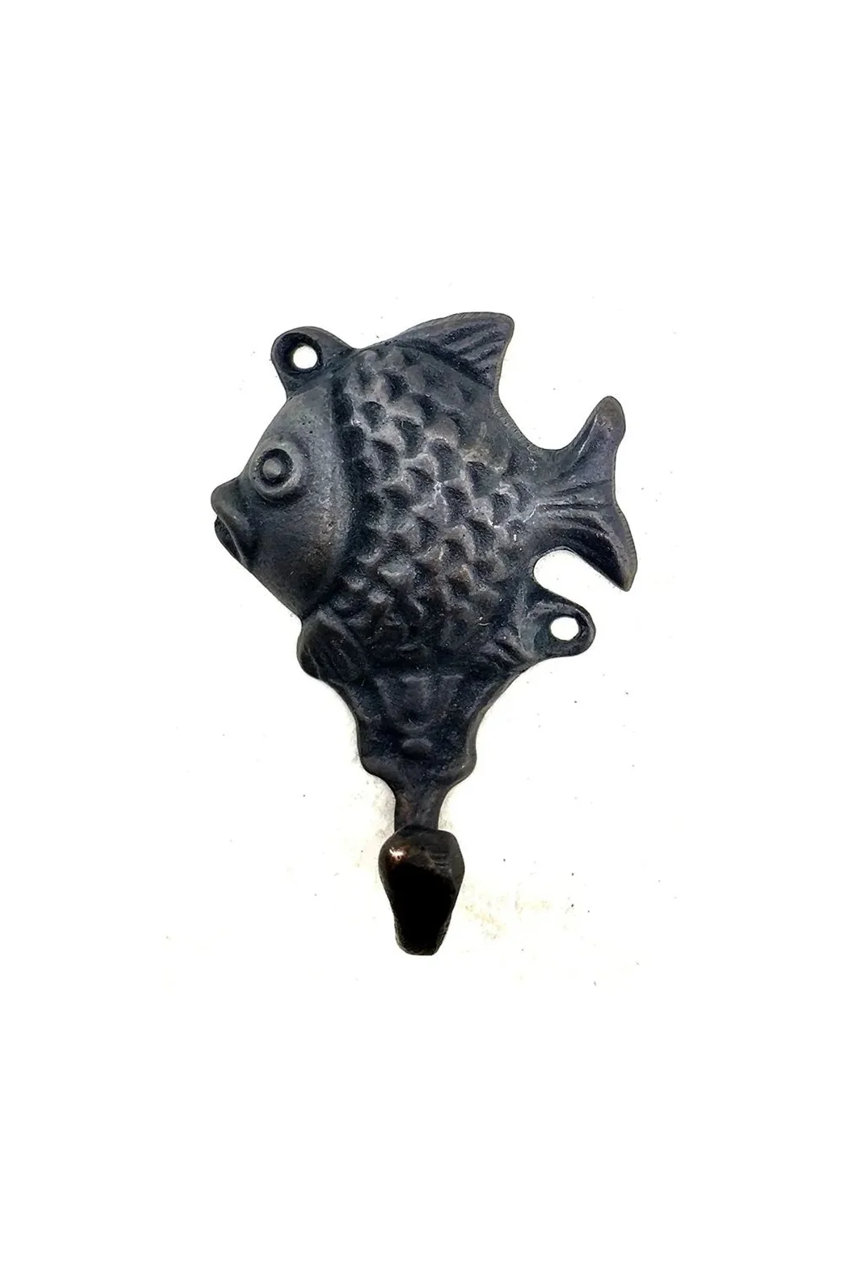 Antika Tarz Dekoratif Pirinç Balık Figürlü Askı - 84x51mm, Oksit