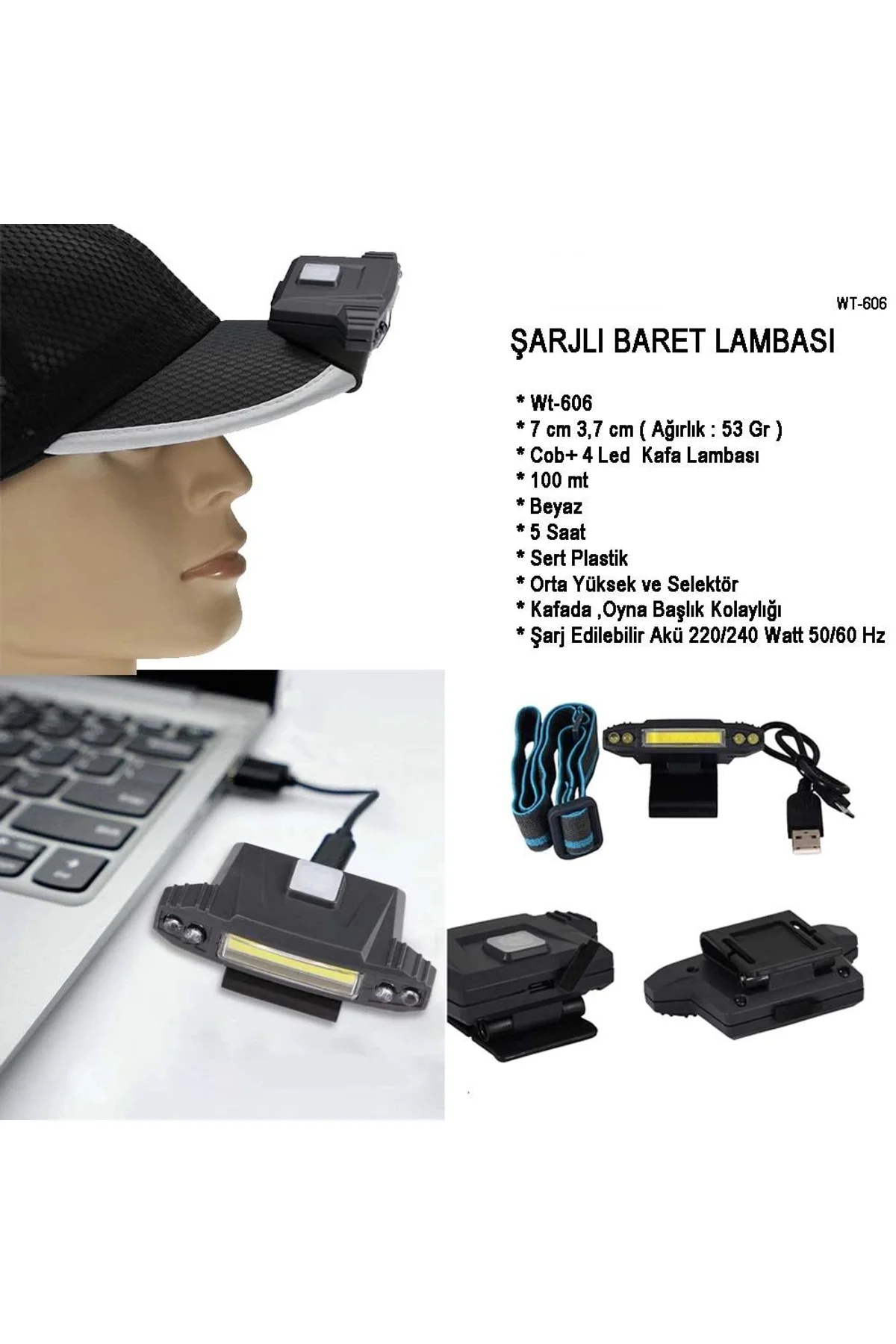 Şarjlı Baret Lambası Wt-606