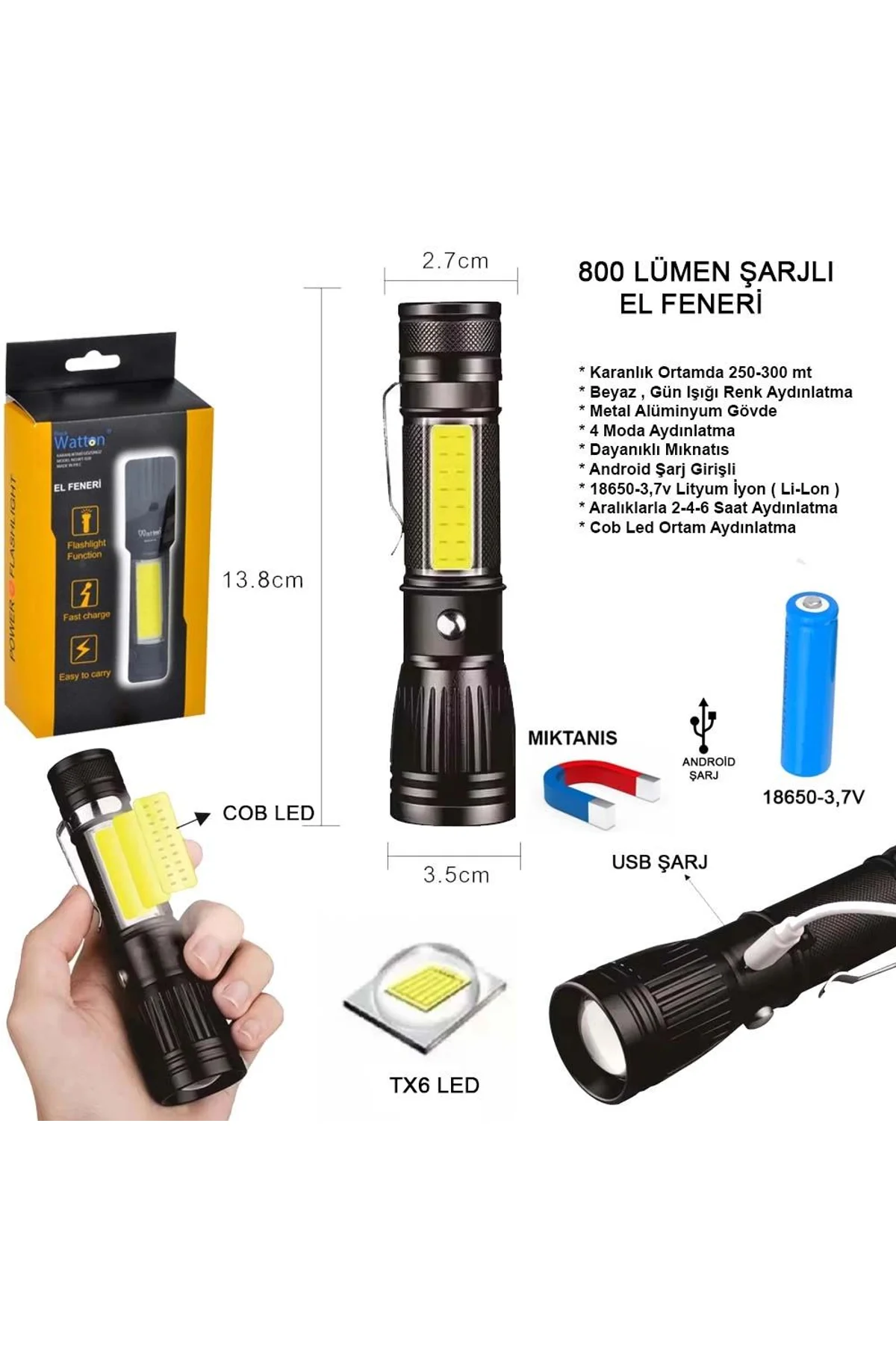 Uzun Menzilli El Feneri Mıknatıslı Wt-602