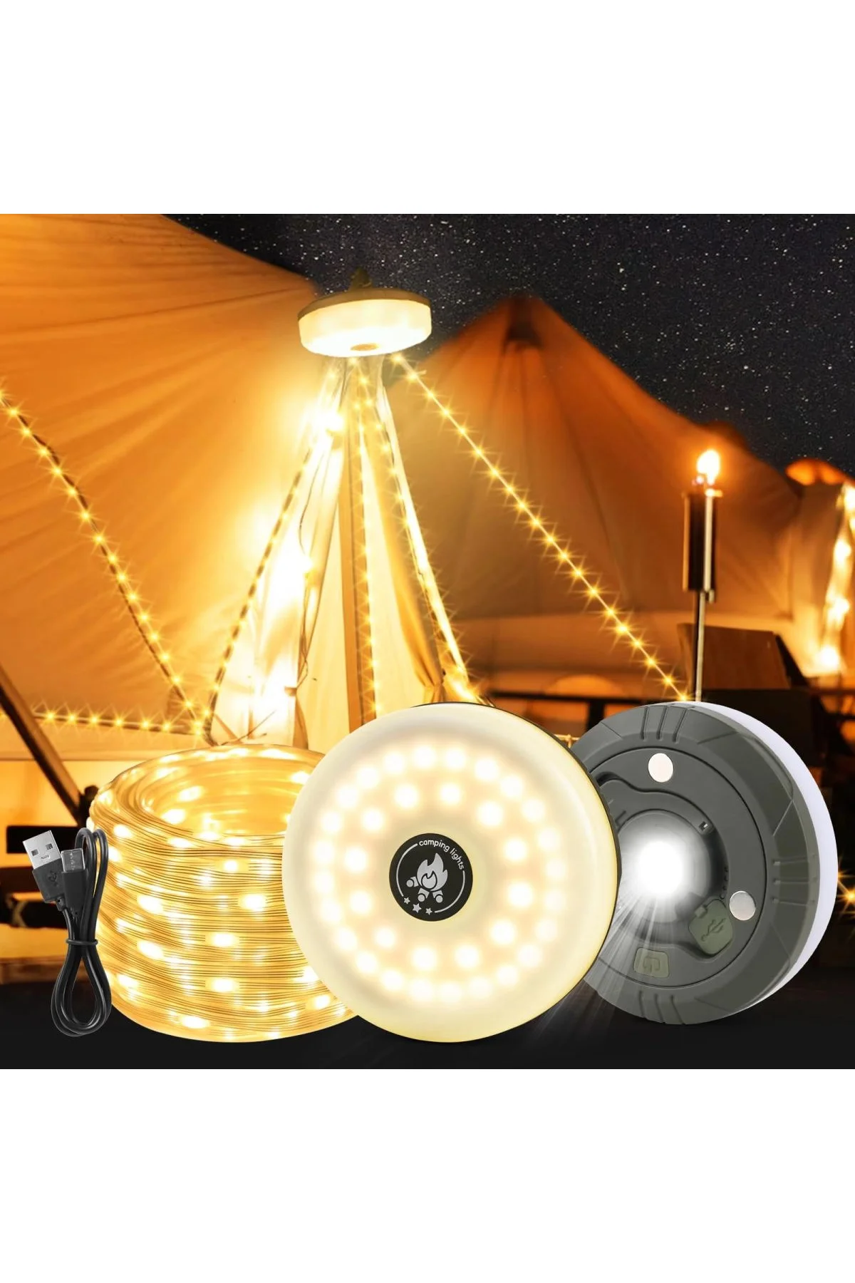 Şarjlı 10 Metre Ledli Şarj Göstergeli 8 Işık Modlu Hareketli Ve Flaşör Modlu Kamp Lambası Led Işık - Just Cheap Store Görsel 3