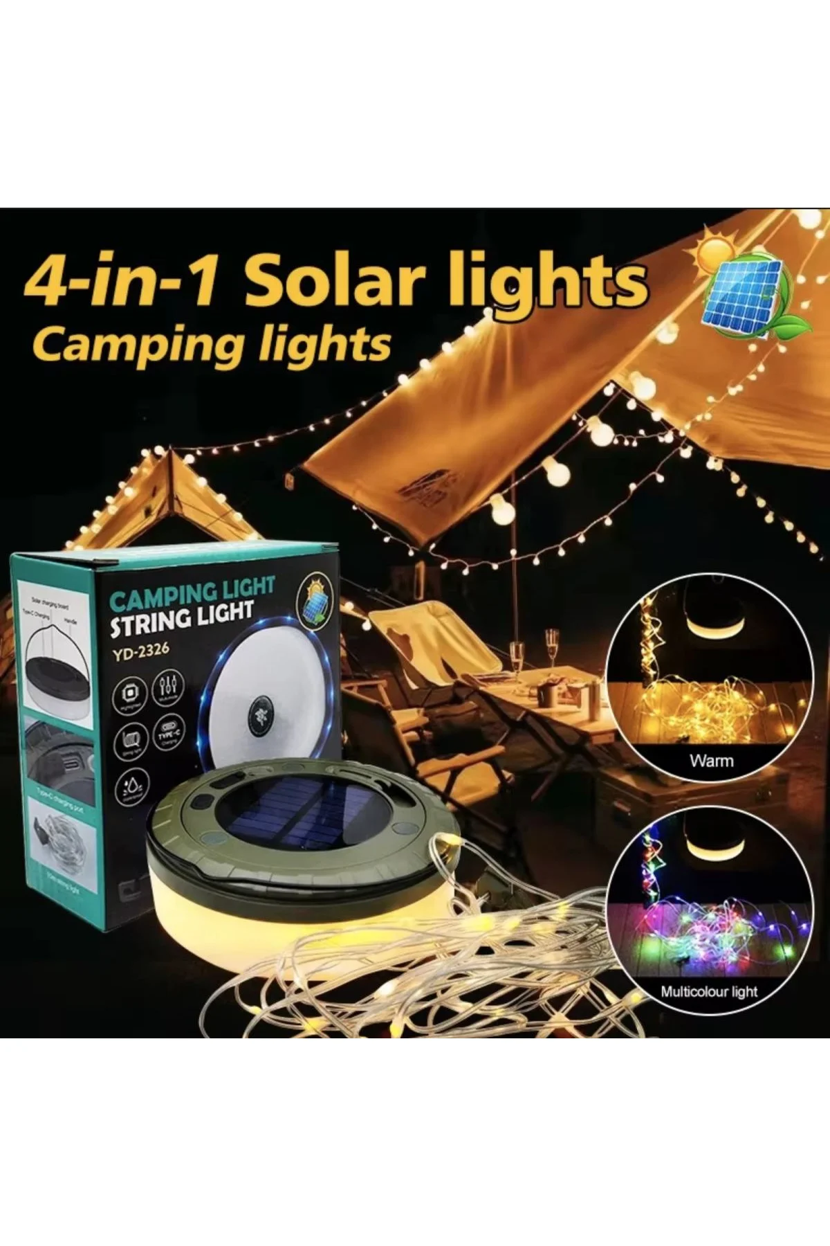 Şarjlı 10 Metre Ledli Şarj Göstergeli 8 Işık Modlu Hareketli Ve Flaşör Modlu Kamp Lambası Led Işık - Just Cheap Store Görsel 4