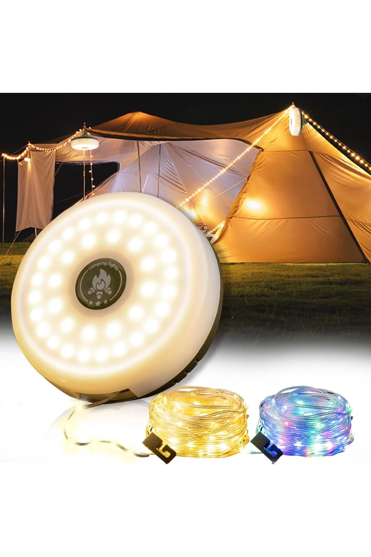 Şarjlı 10 Metre Ledli Şarj Göstergeli 8 Işık Modlu Hareketli Ve Flaşör Modlu Kamp Lambası Led Işık - Just Cheap Store Görsel 2