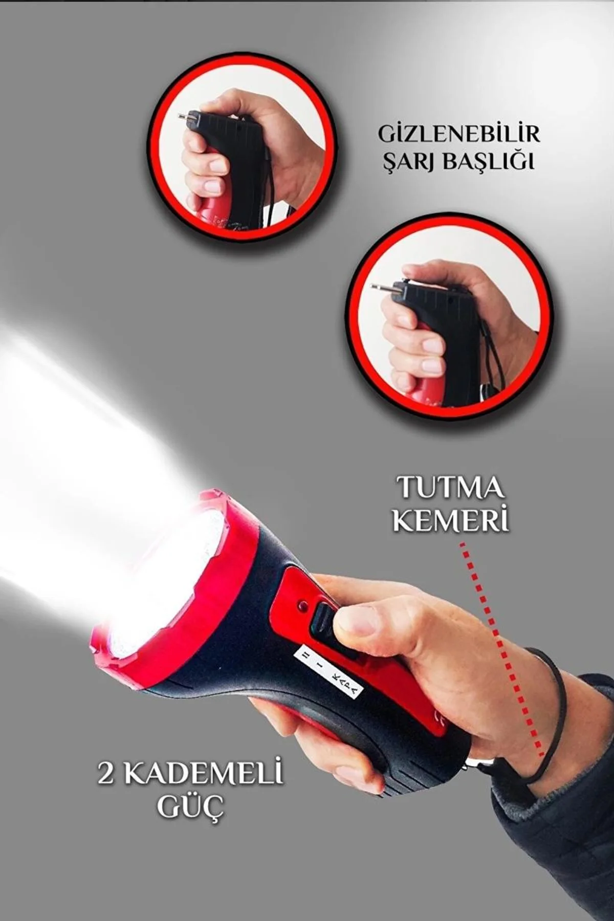 Şarjlı 10w Projektör Led El Feneri 2 Mod Aydınlatmalı Uzun Menzil Güvenlik Bekçi Polis Feneri Işılda - Just Cheap Store Görsel 3