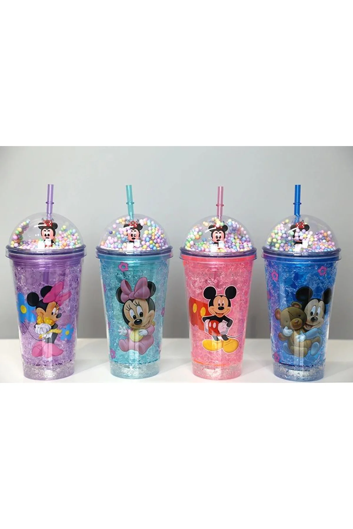 Sevimli Mickey Mouse Işıklı Pipetli Boncuklu Suluk &amp; Bardak 400 Ml Alk3147