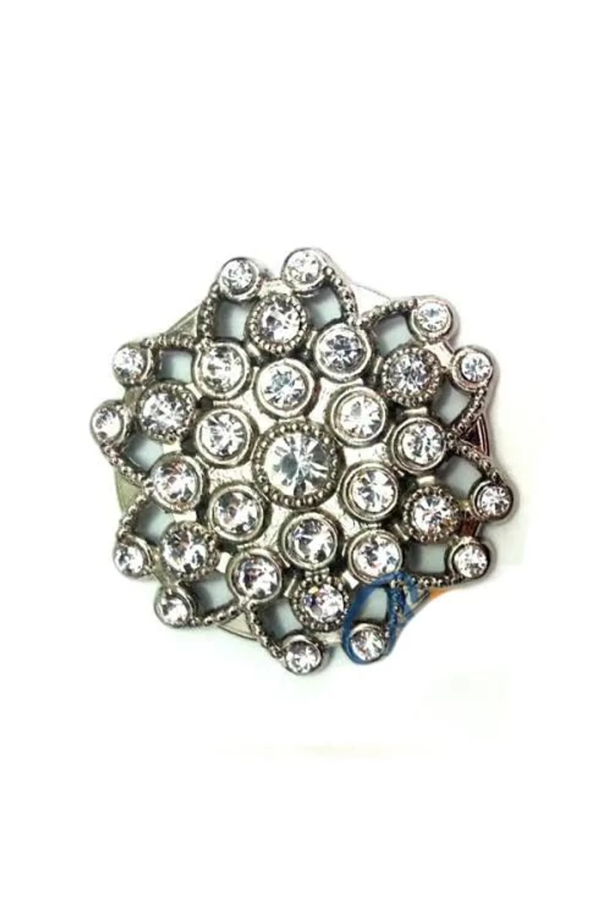 Taşlı Yuvarlak Broş, Sandık Süsü 4,5 Cm - Nikel, 10 Adet