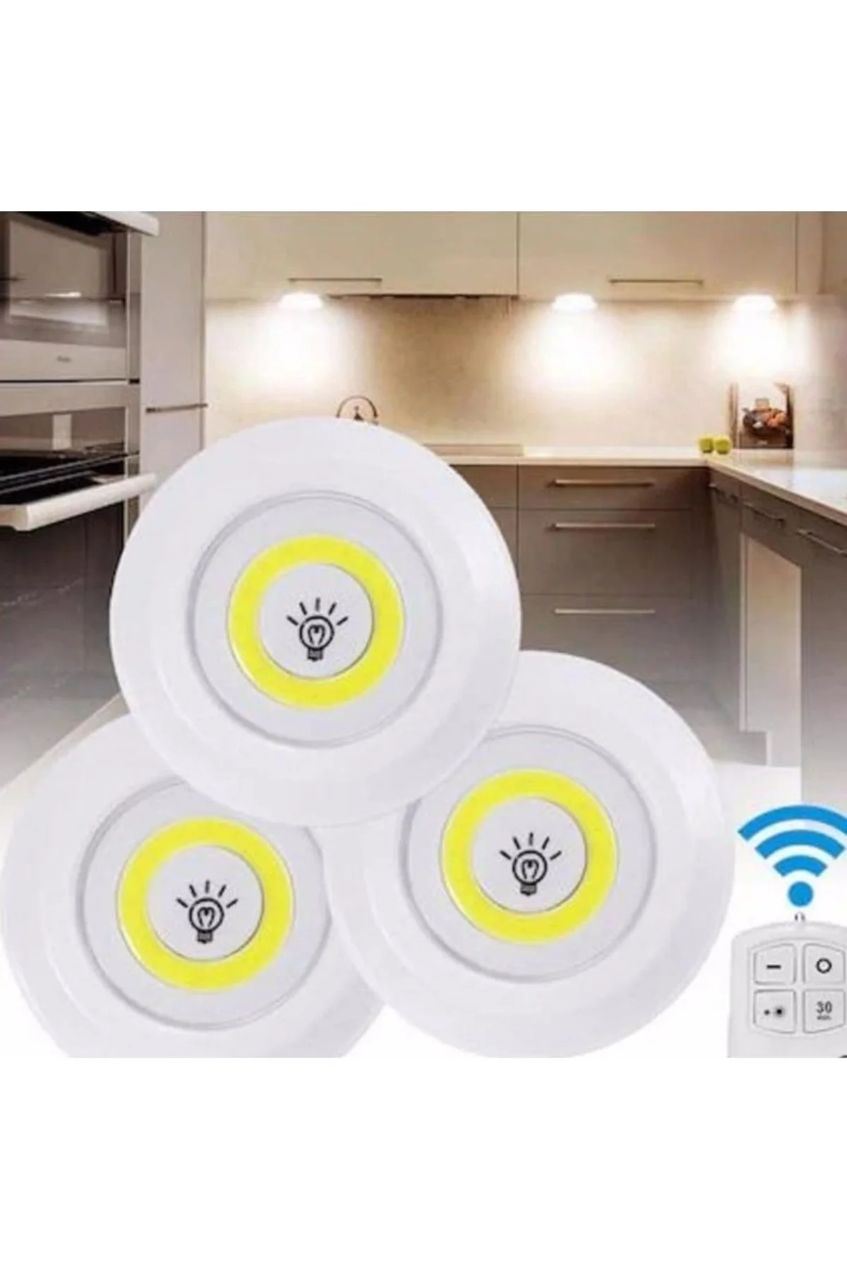 Uzaktan Kumandalı 3 Lü Spot Led Lamba Kablosuz Pilli Işıldak