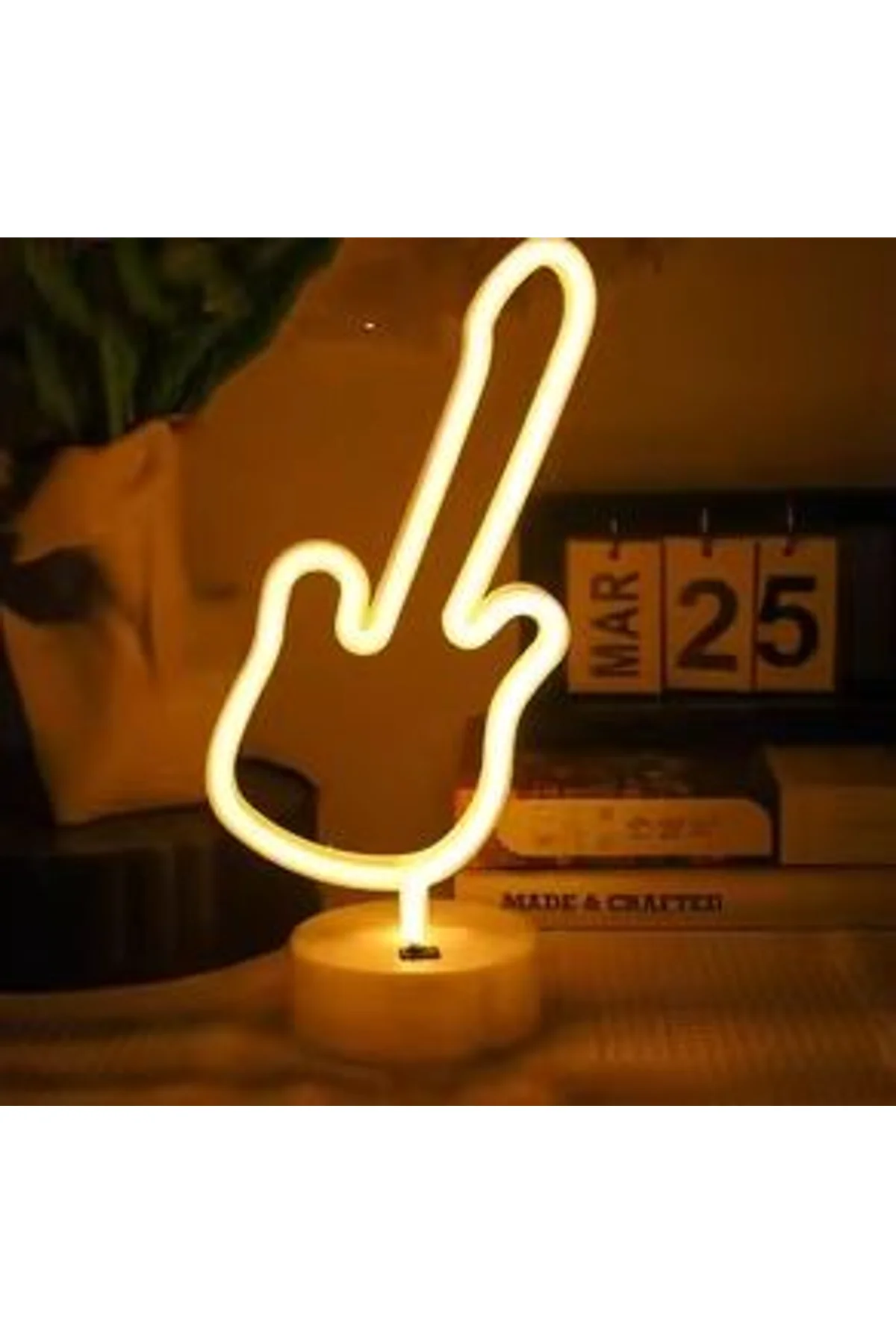 Neon Gitar Masa Lambası Pil+usb
