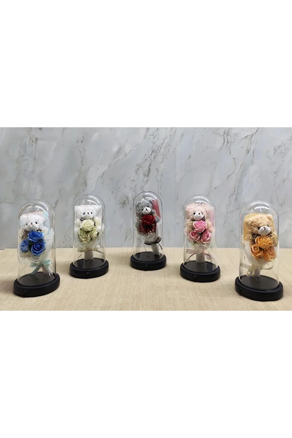 Işıklı Müzikli Fanus İçinde Sevimli Ayıcıklı Gül Buketi Alk5002 - Just Cheap Store Görsel 2