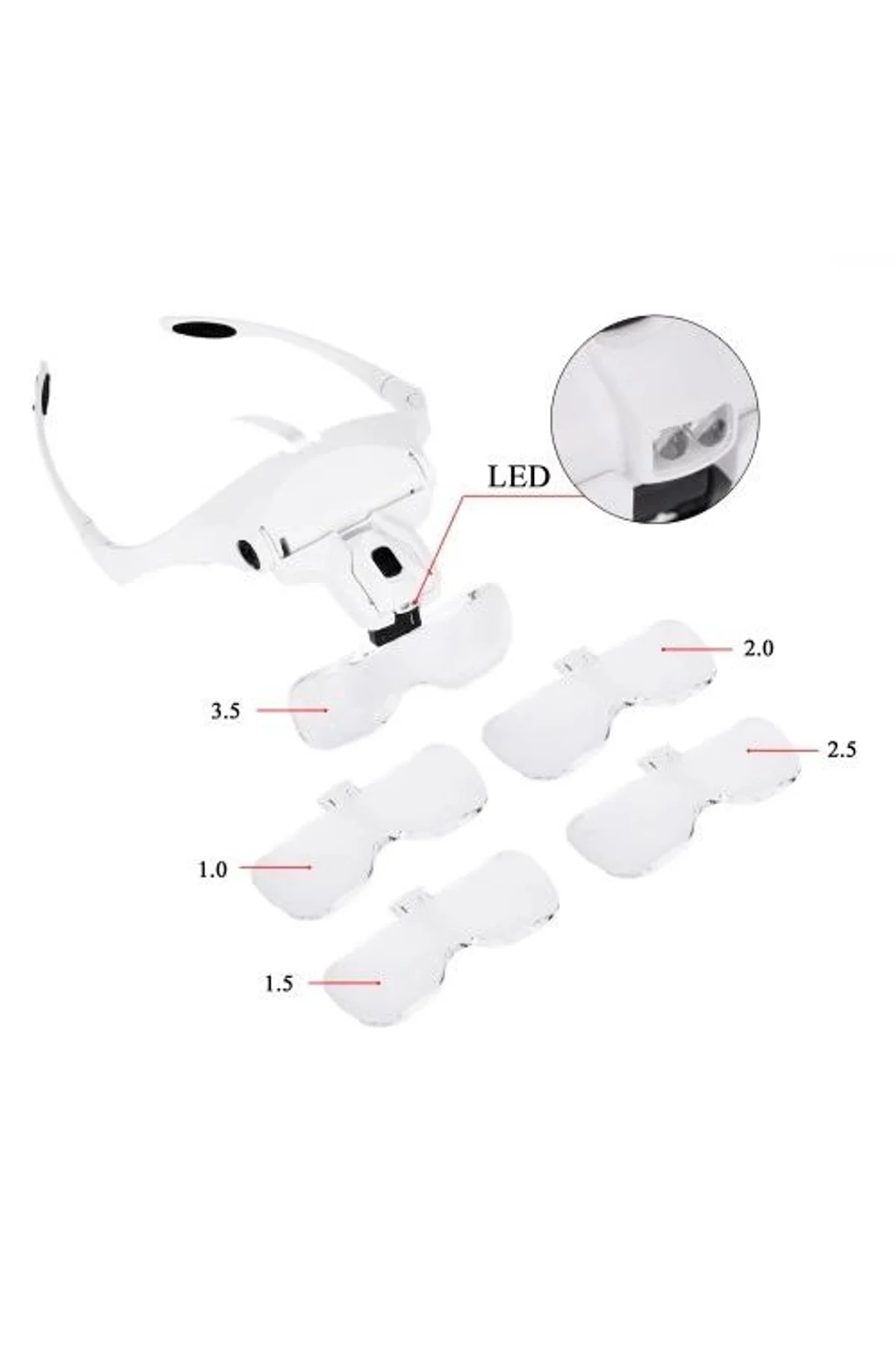 5 Lens 1.0x3.5x, 2led Işıklı Ile Ayarlanabilir Gözlük Büyüteç9892b2 - Just Cheap Store Görsel 4