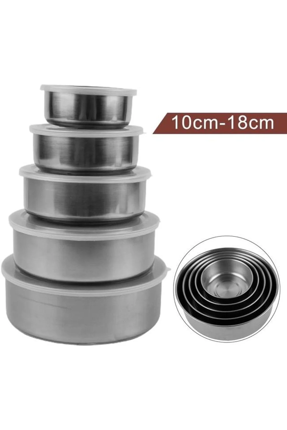 5'li Paslanmaz Çelik Saklama Kabı Seti - İç İçe Geçebilir Taze Tutma Kutusu (10-18 Cm) - Just Cheap Store Görsel 3