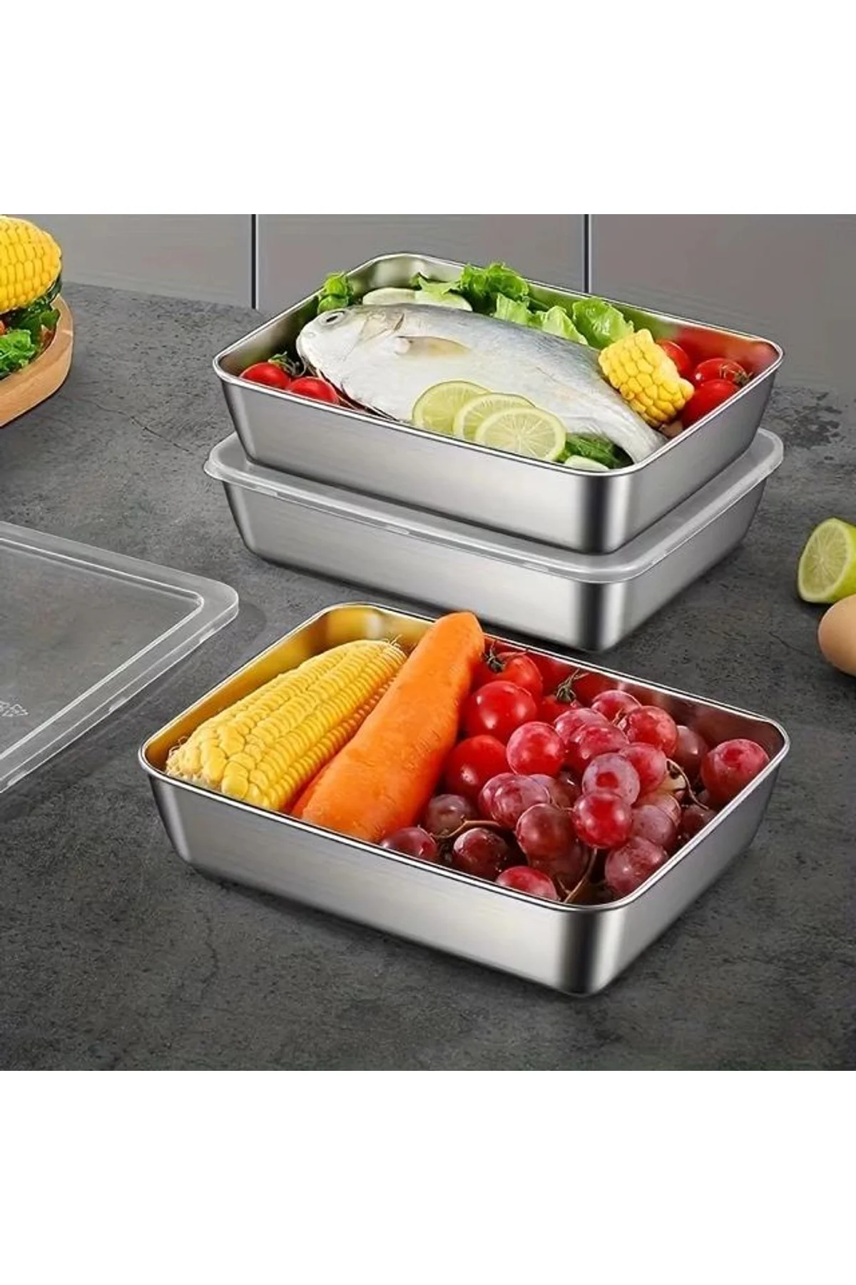 Çok Amaçlı Paslanmaz Çelik Fırın Ve Saklama Kabı (25x20x5 Cm) - Just Cheap Store Görsel 2