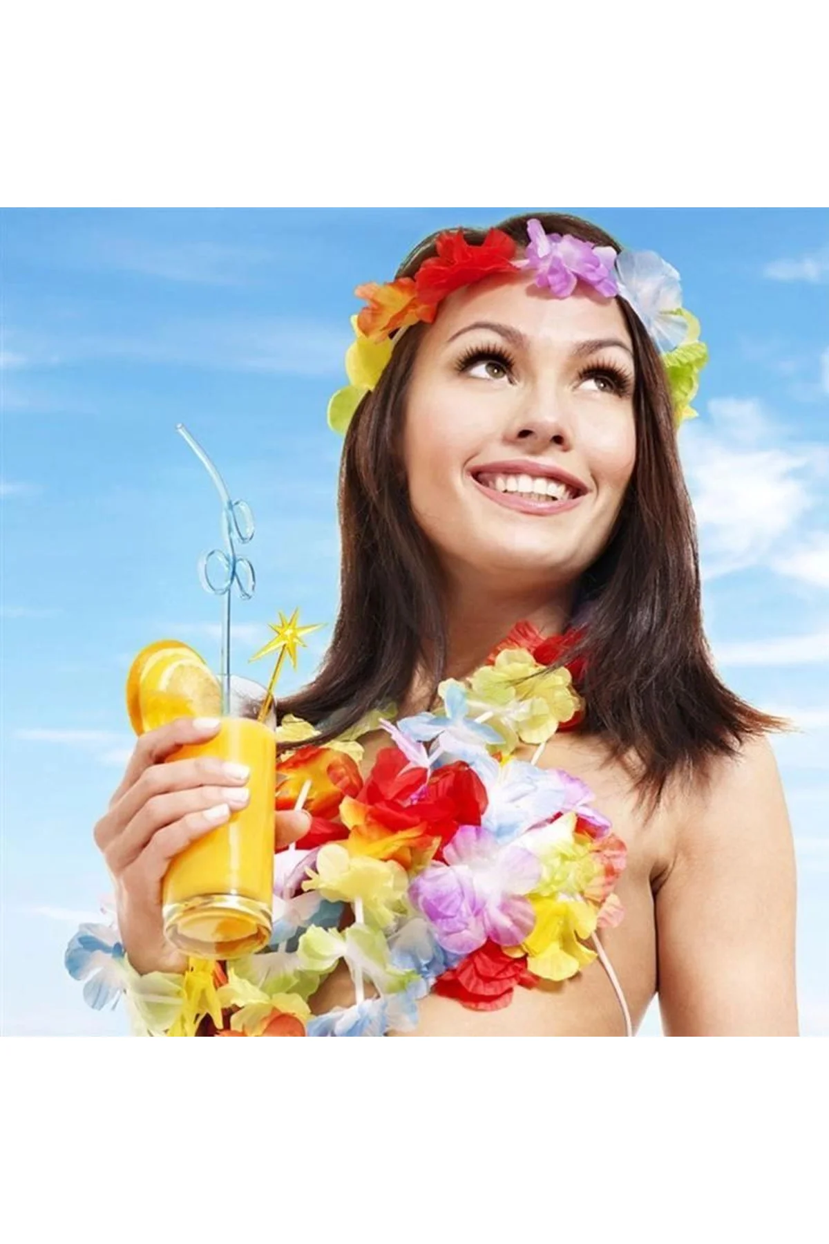 Rengarenk Hawaii Kolye Taç Bileklik Seti 4 Parça - Just Cheap Store Görsel 4