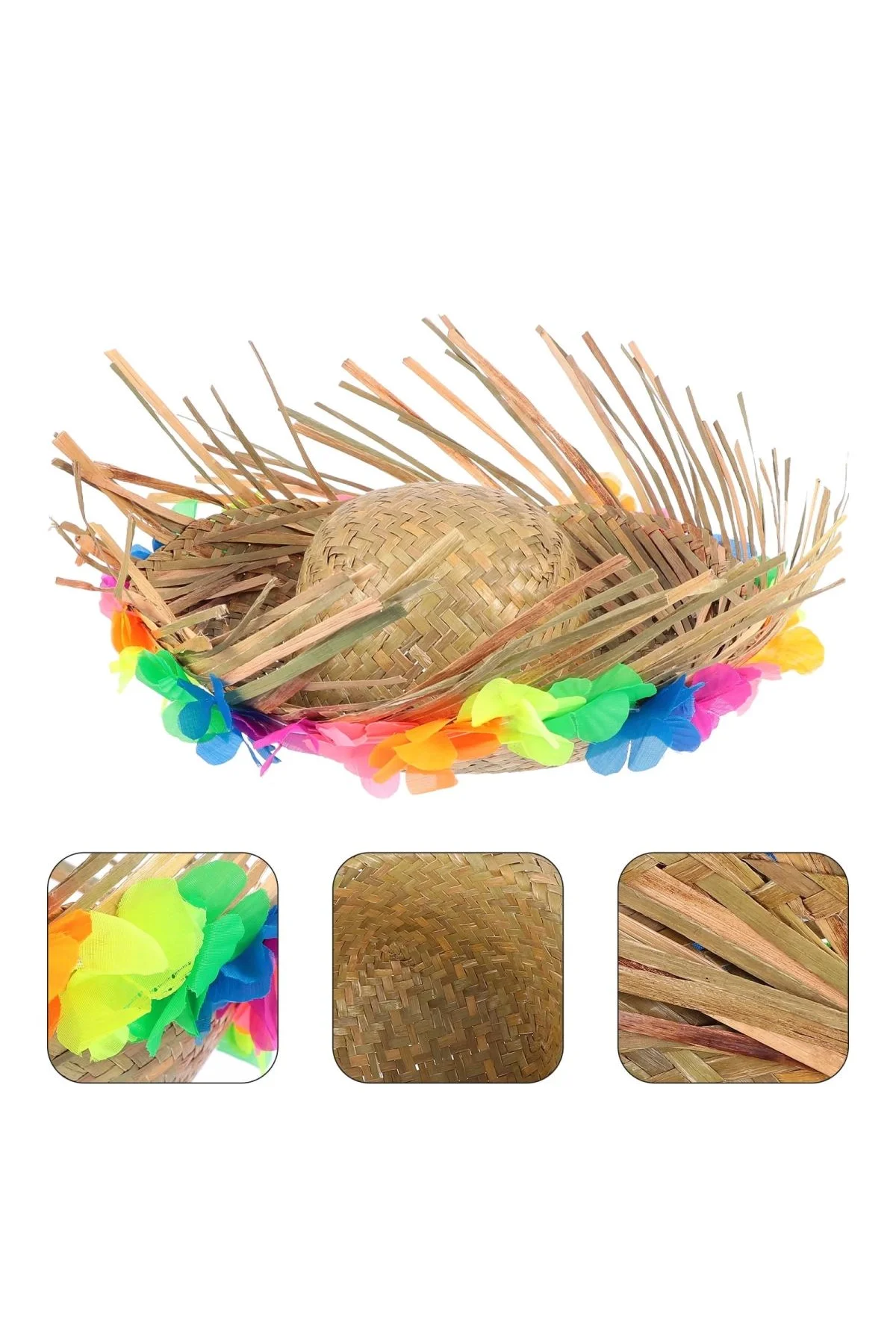Naturel Renk Püsküllü Örme Hasır Hawaii Luau Aloha Şapka 13x36 Cm - Just Cheap Store Görsel 3