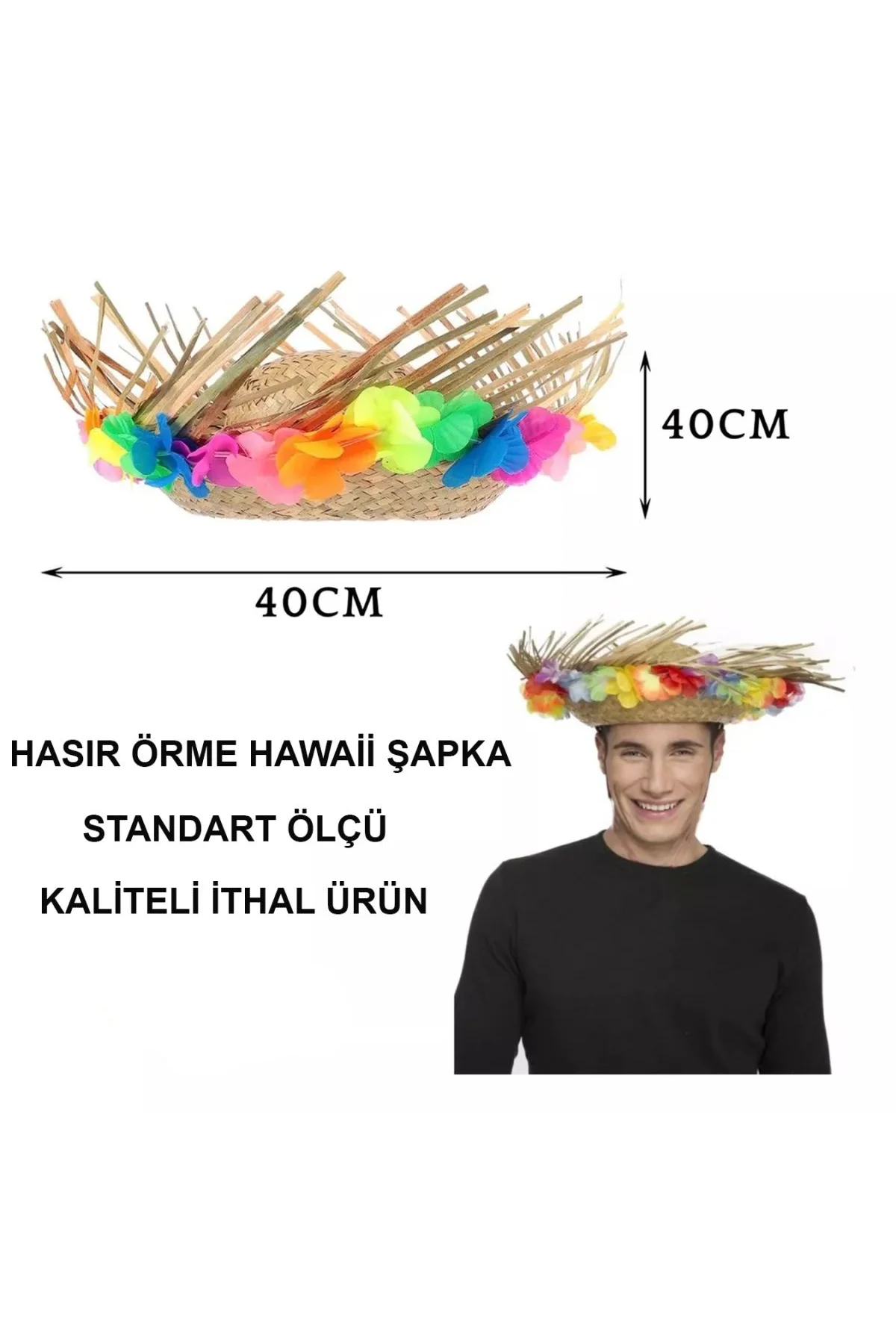 Naturel Renk Püsküllü Örme Hasır Hawaii Luau Aloha Şapka 13x36 Cm - Just Cheap Store Görsel 4