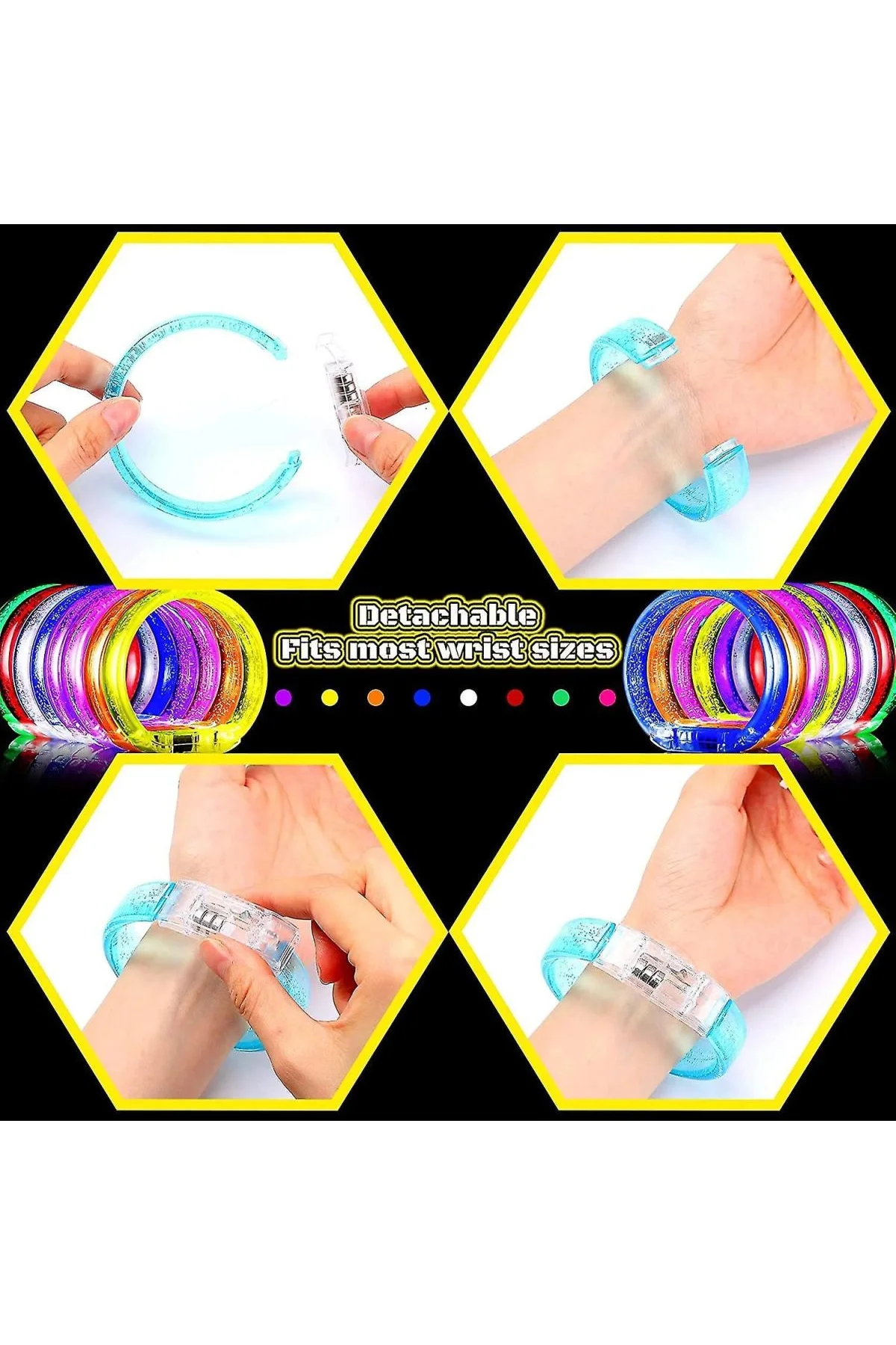 Led Işıklı Pilli Işıklı Rengarenk Kalın Bileklik Işıklı Bilezik Karışık Renk 1 Adet - Just Cheap Store Görsel 3