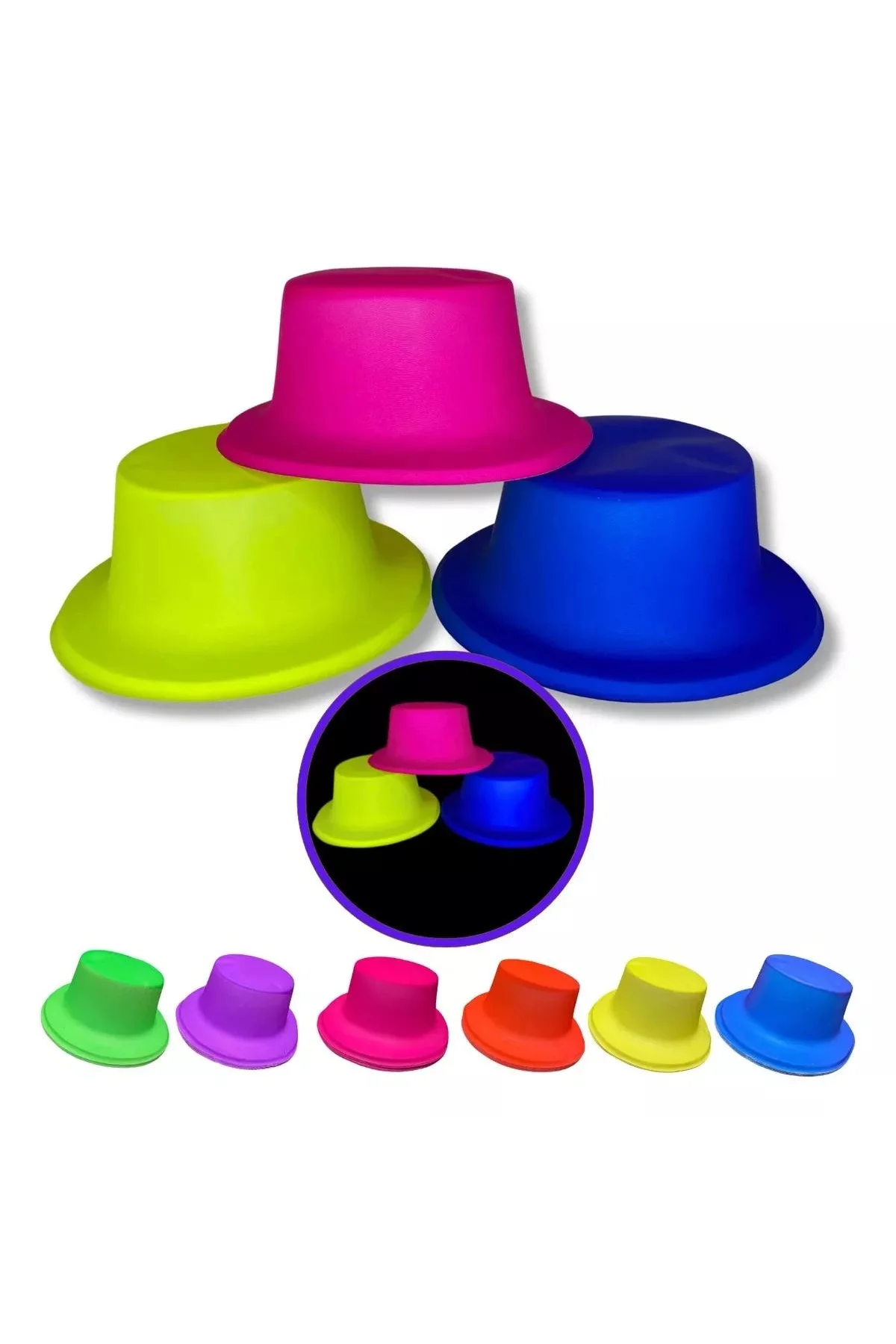 Neon Partisi Pembe Renk Plastik Fötr Şapka - Just Cheap Store Görsel 3