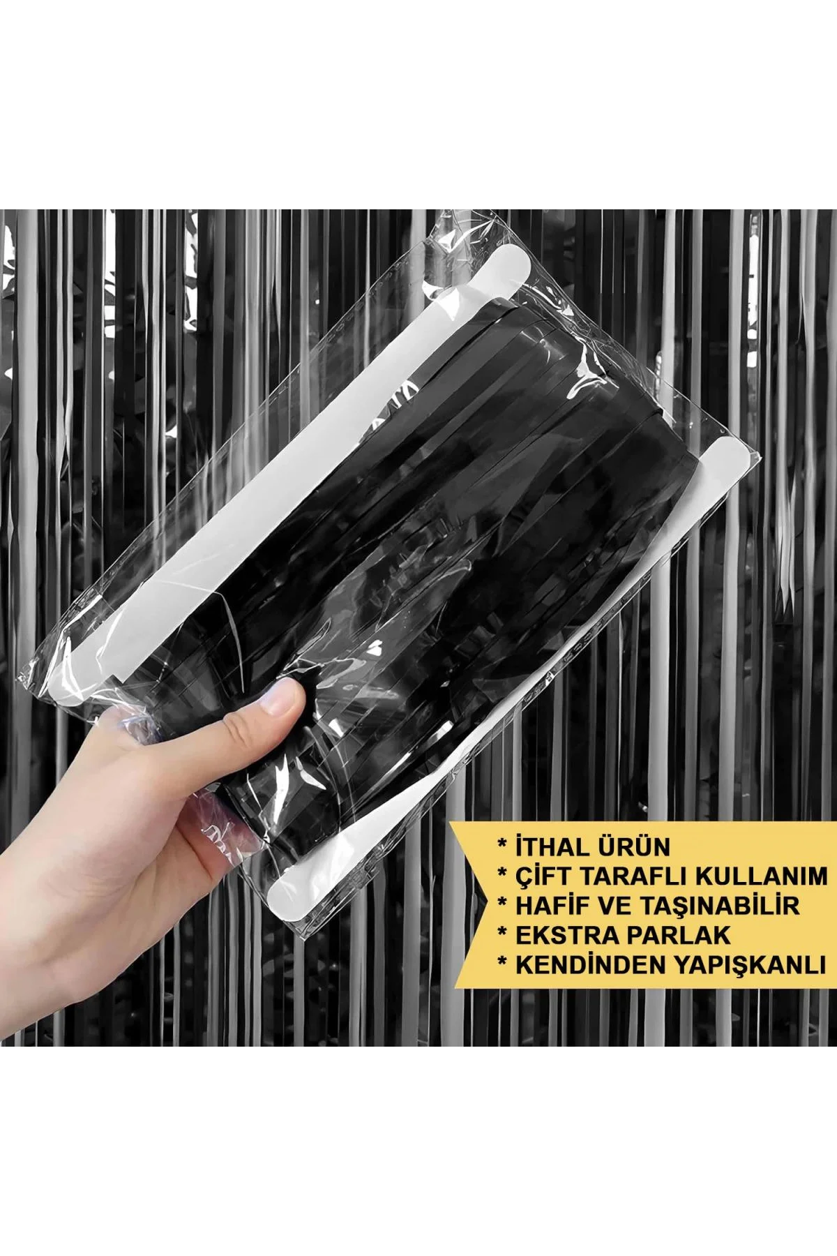 Siyah Renk Ekstra Metalize Parlak Saçaklı Arka Fon Perde İthal A Kalite 1x2 Metre - Just Cheap Store Görsel 5