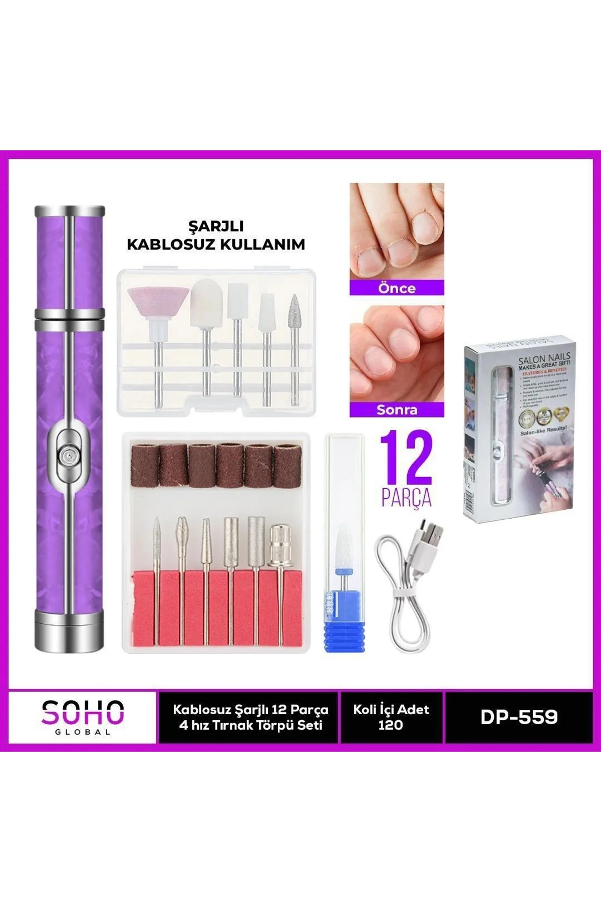 Şarjlı 12 Başlıklı Manikür Seti