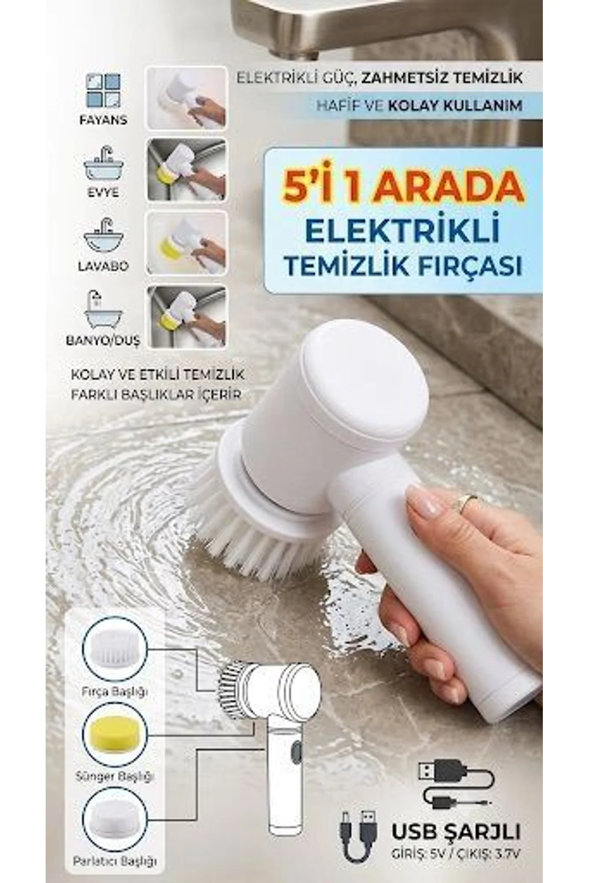 Şarjlı 5 Başlıklı Otomatik Temizleme Fırçası - Just Cheap Store Görsel 2