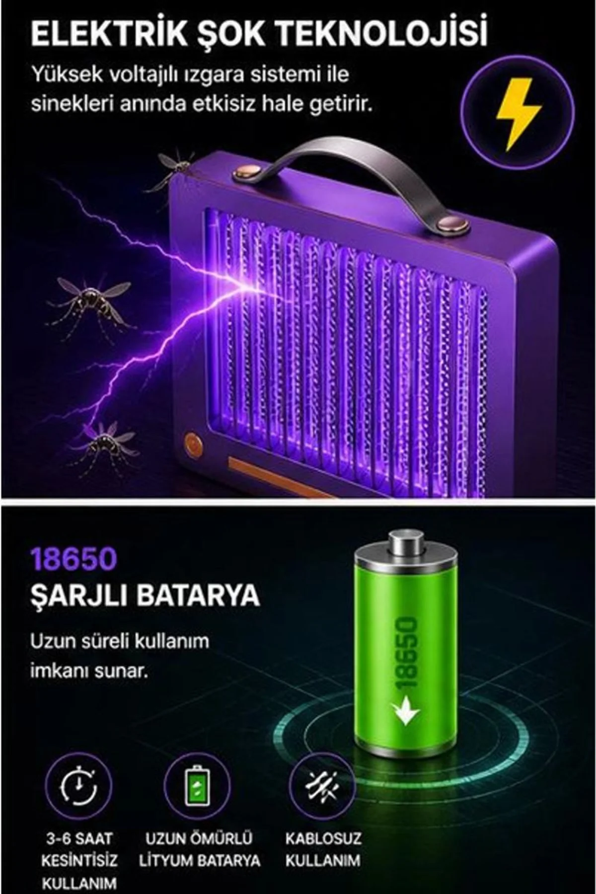 Elektrikli Sinek Öldürücü Lamba | Şarjlı, Sessiz, Led Işıklı Etkili Koruma - Just Cheap Store Görsel 3