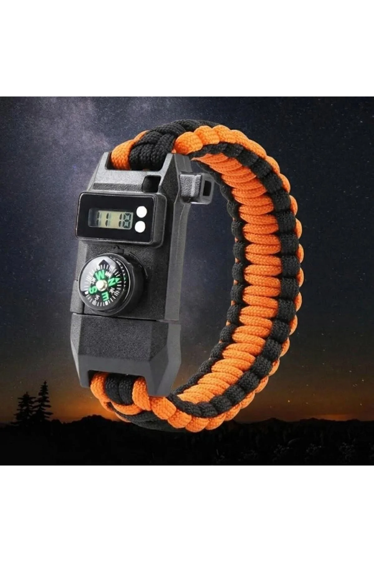 Paracord Dijital Saat Düdük Hayatta Kalma Turuncu Kamp Bilekliği - Just Cheap Store Görsel 2