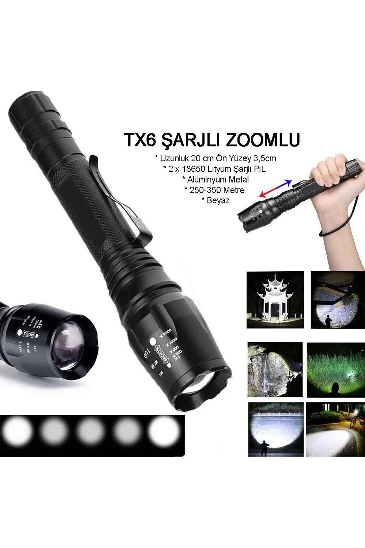 Profesyonel Tx6 Şarjlı Zoomlu El Feneri Wt-241