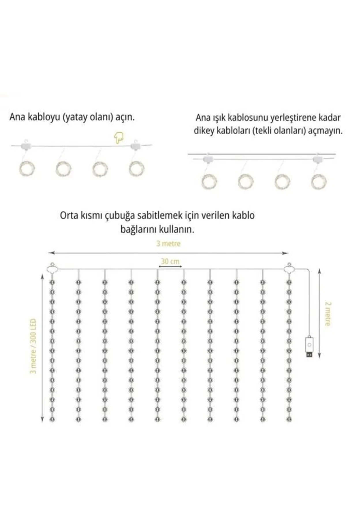 Lw-7 300 Ledli 10 Sarkıt Perde Led Işık, 8 Modlu Uzaktan Kumandalı, 3x3 Metre Peri Telli Led - Just Cheap Store Görsel 3
