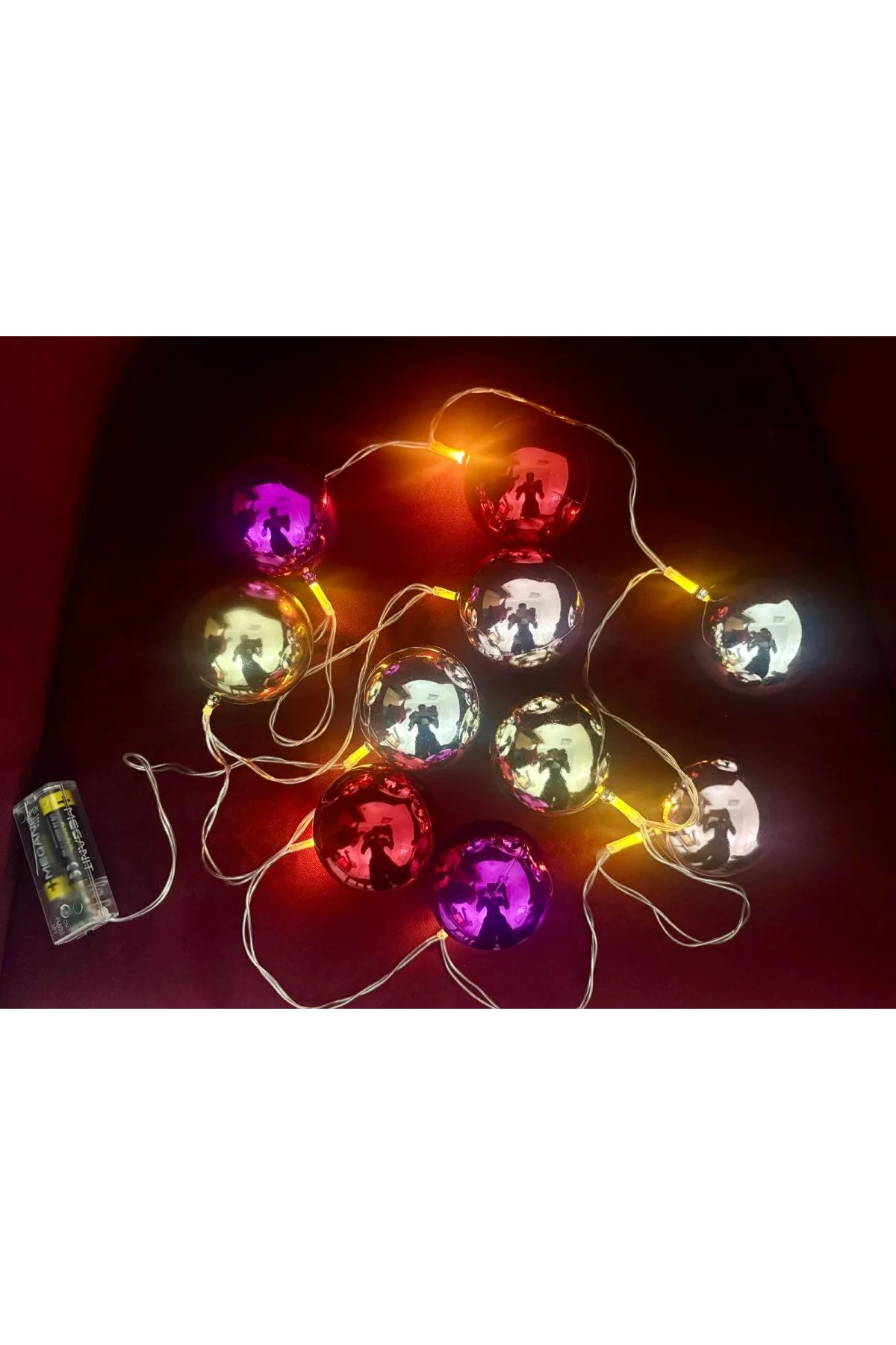 2 Metre 10 Led Pilli 2 Kademeli Parlak Top Led Yılbaşı Ağacı Süsü Mz-3