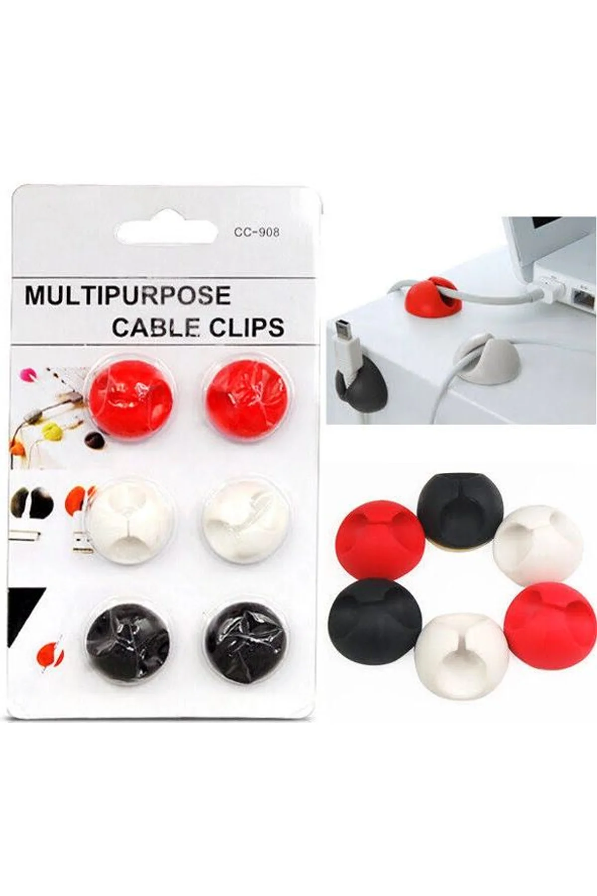 Yapışkanlı Kablo Sabitleyici Düzenleyici 6'lı Paket (2 Beyaz-2 Kırmızı-2 Siyah) Mz2023-38 - Just Cheap Store Görsel 3
