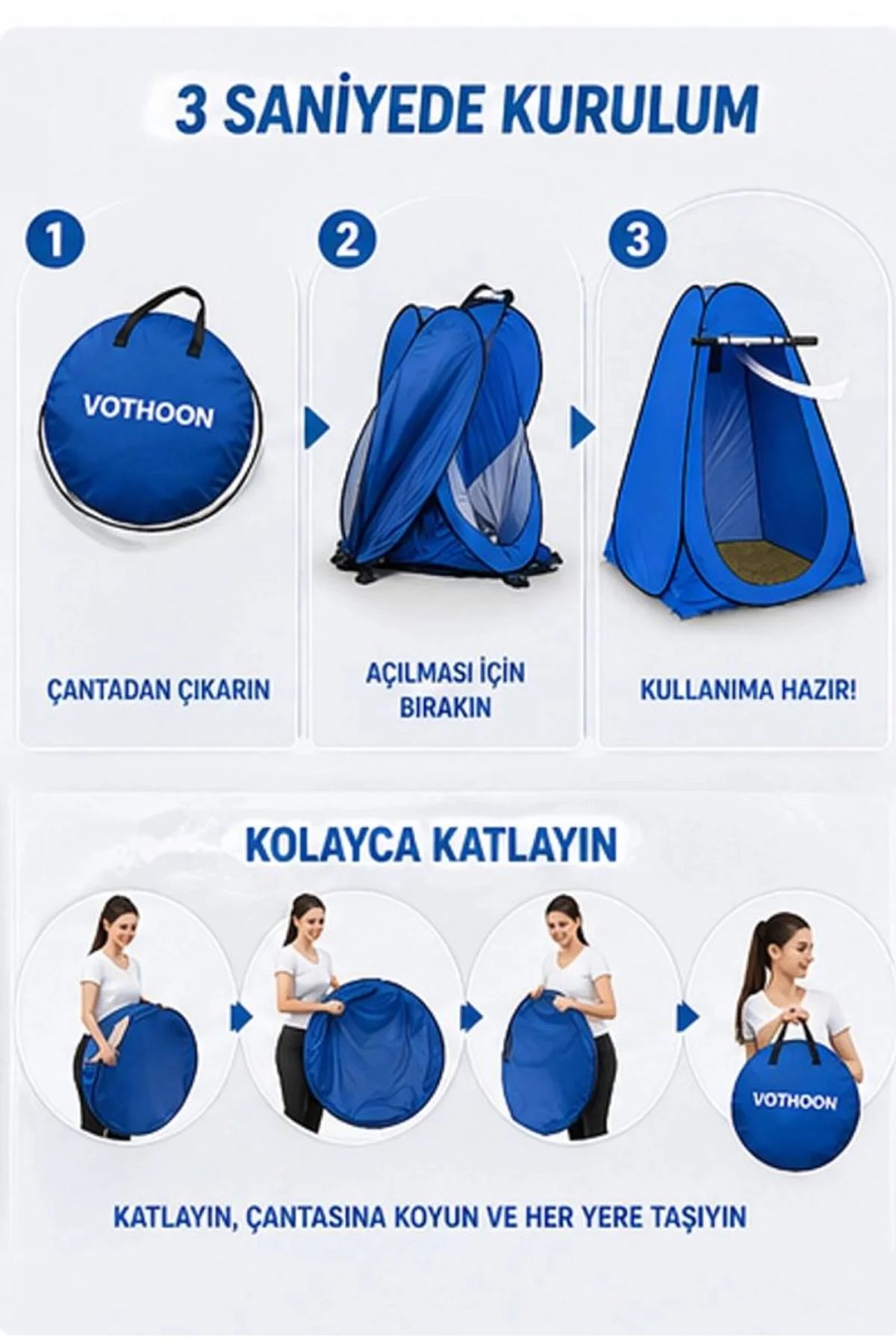 Otomatik Kabin Giyinme Çadırı 120x120x190 Cm Üst Havalandırma Yan Pencereli Duş &amp; Wc Çadırı Mavi - Just Cheap Store Görsel 2
